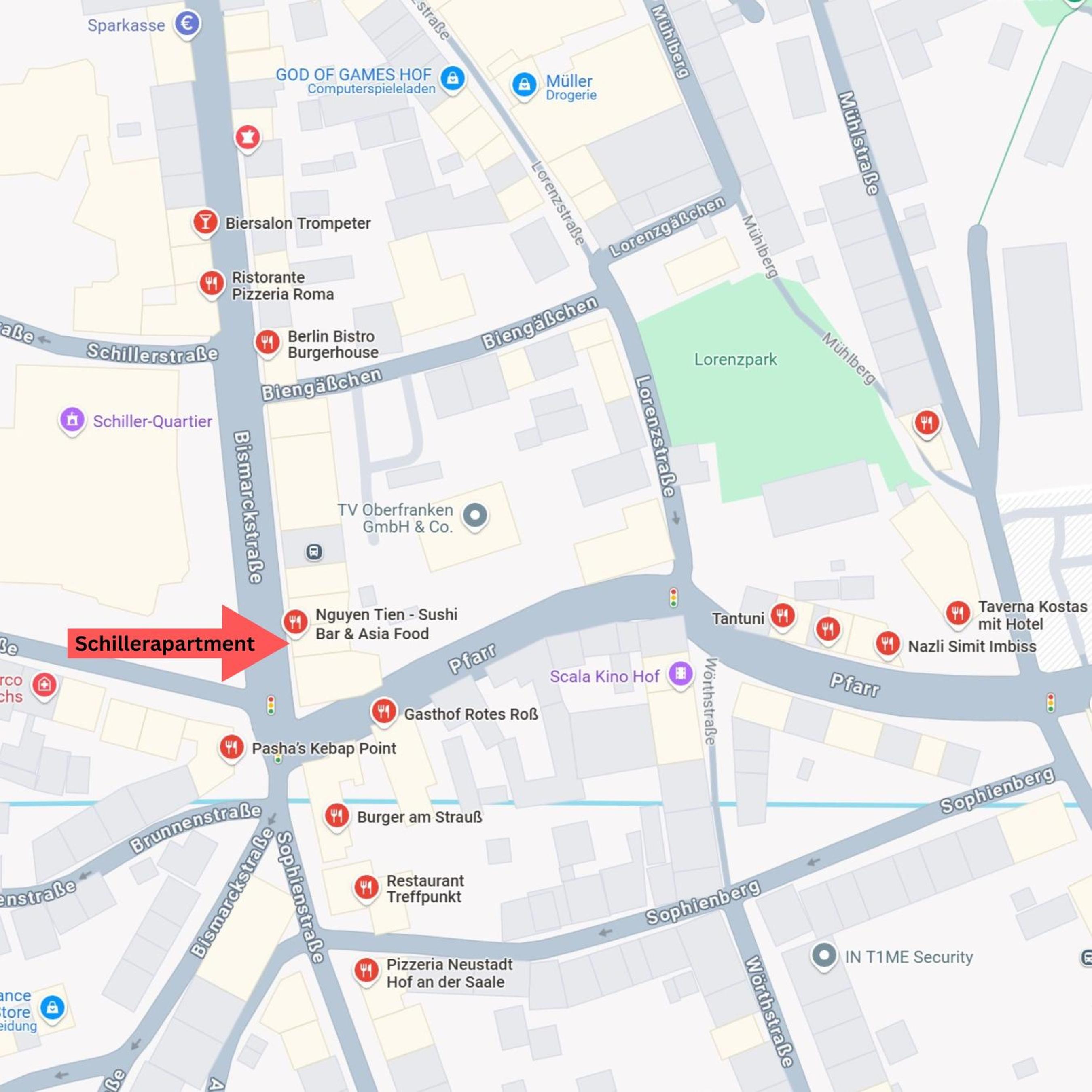 SchillerApartment Hof, Küche, 24h Digital-Checkin, Parkplatz, WLan250MBit