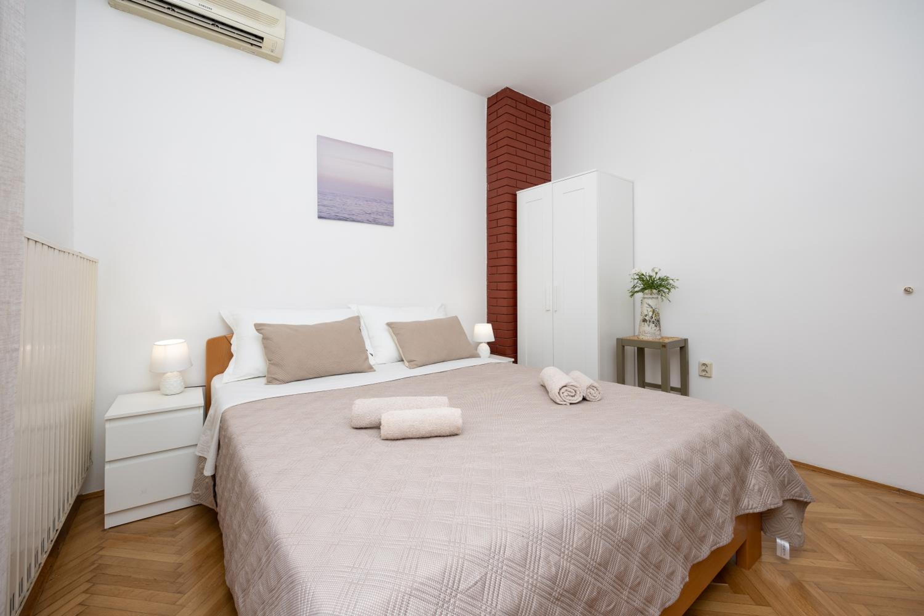 Double bed room with private bathroom and balcony