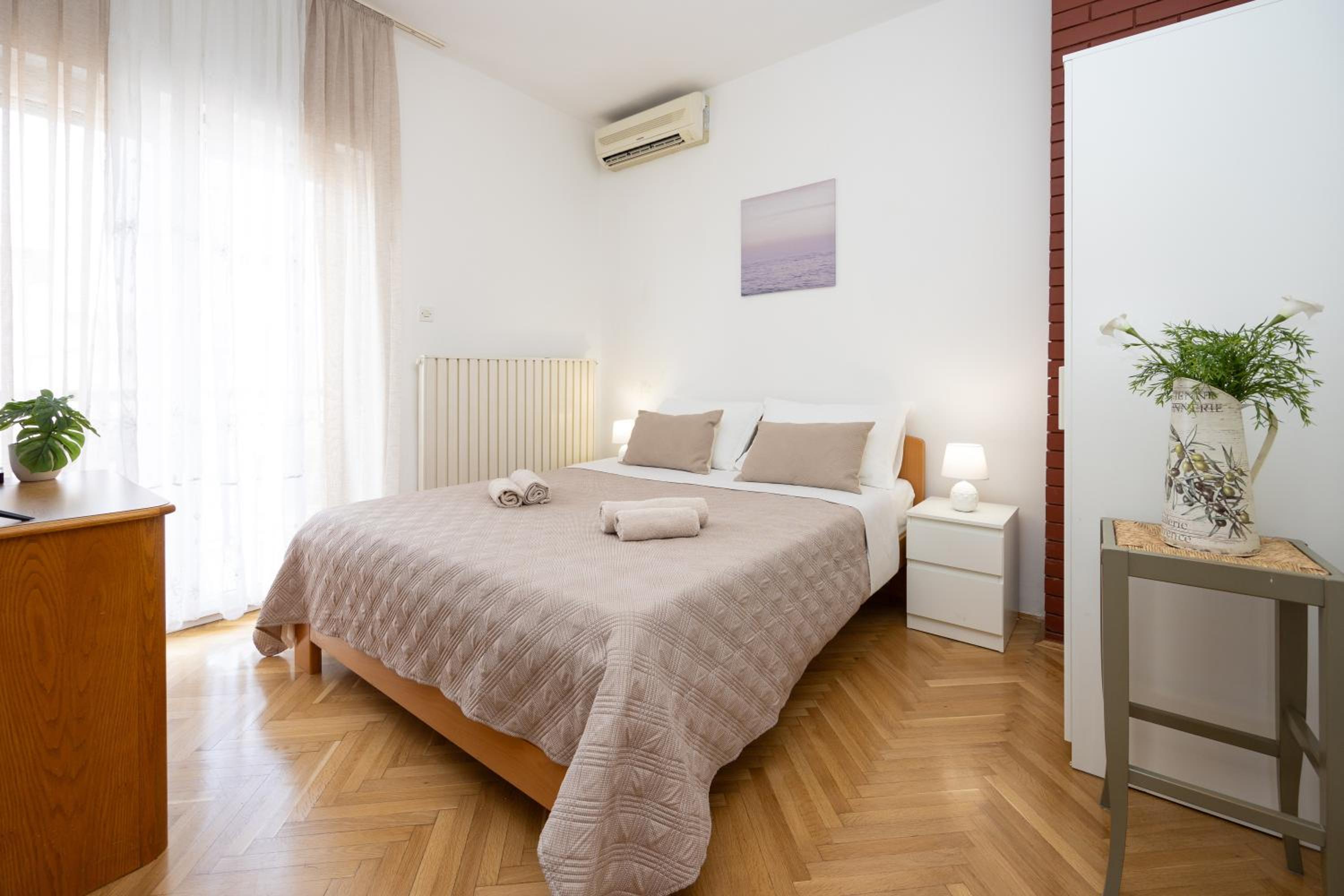Double bed room with private bathroom and balcony