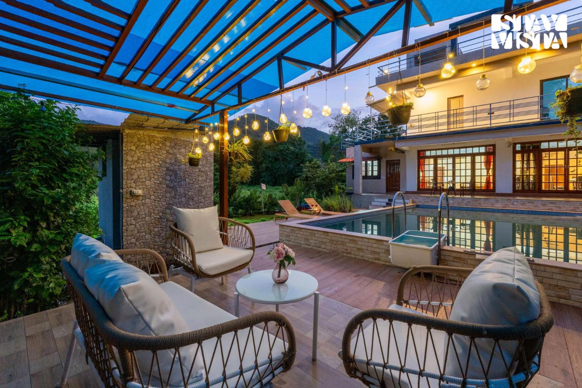 StayVista at FarmVille with Mountain View, Pool view 3