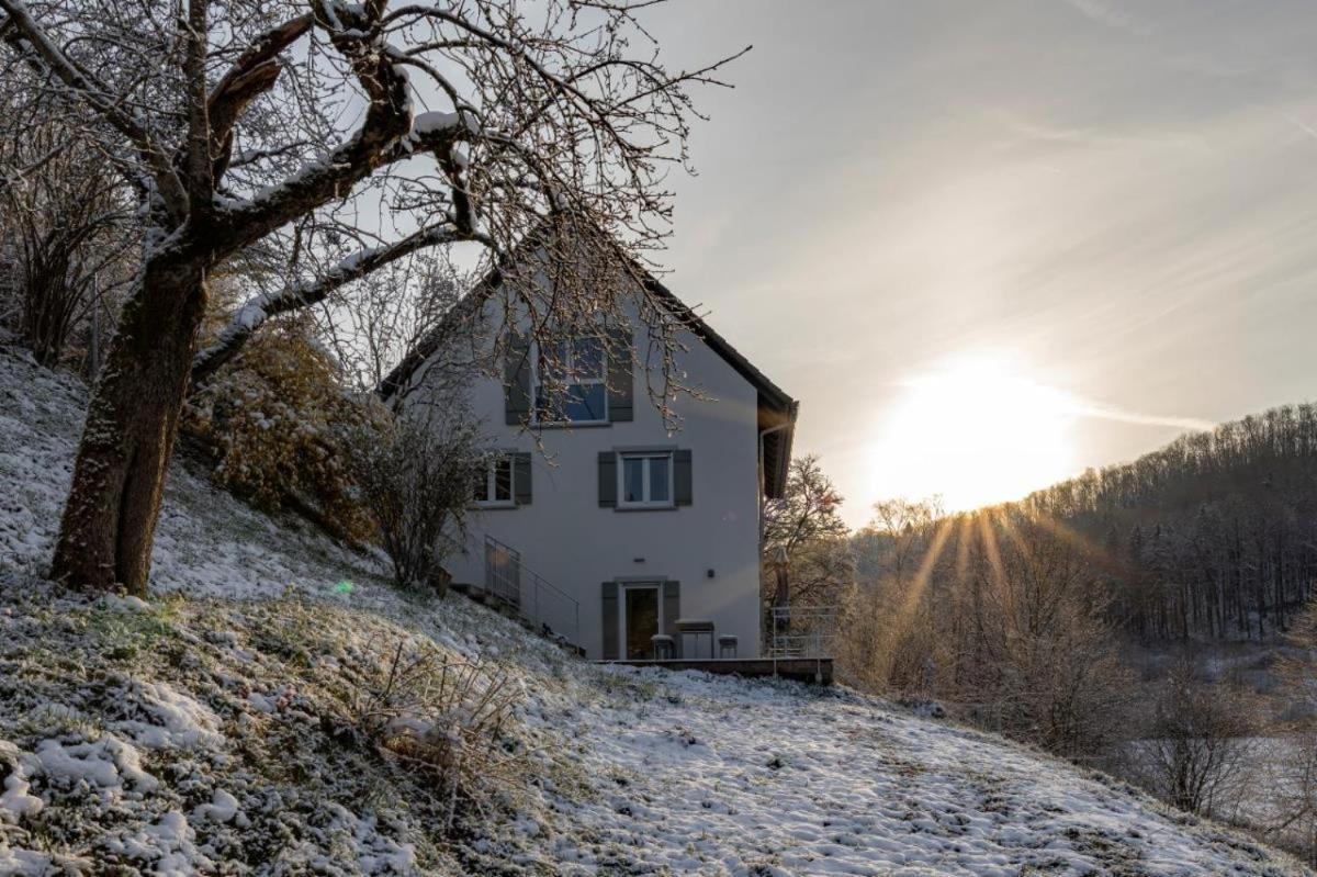 Freistehendes Ferienhaus mit Kamin, Sauna, atemberaubenden Blick ins Tal, mehrere Terrassen, 1500qm Grundstück 1,6m hoch eingezäunt