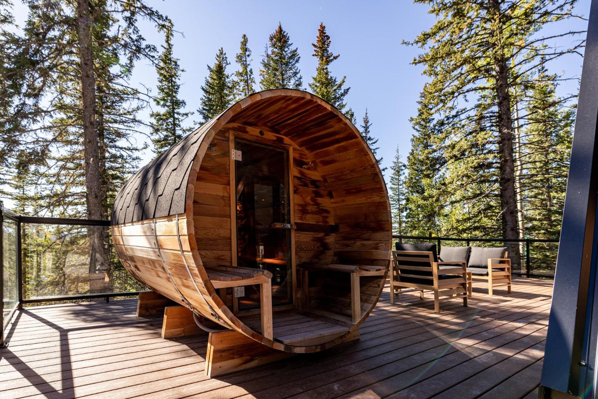 New Modern Rustic A-Frame Cabin with Barrel Sauna
