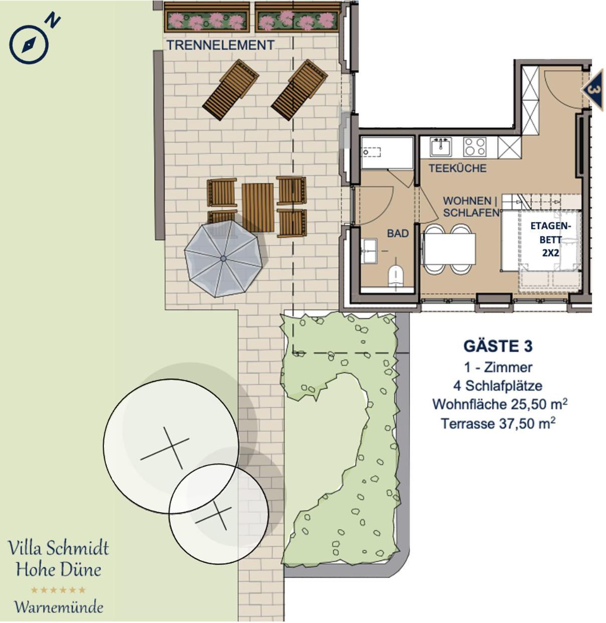 Villa Schmidt Apartments - Strandhaus direkt am Meer mit Sauna, Sport und Dünengarten - Studio