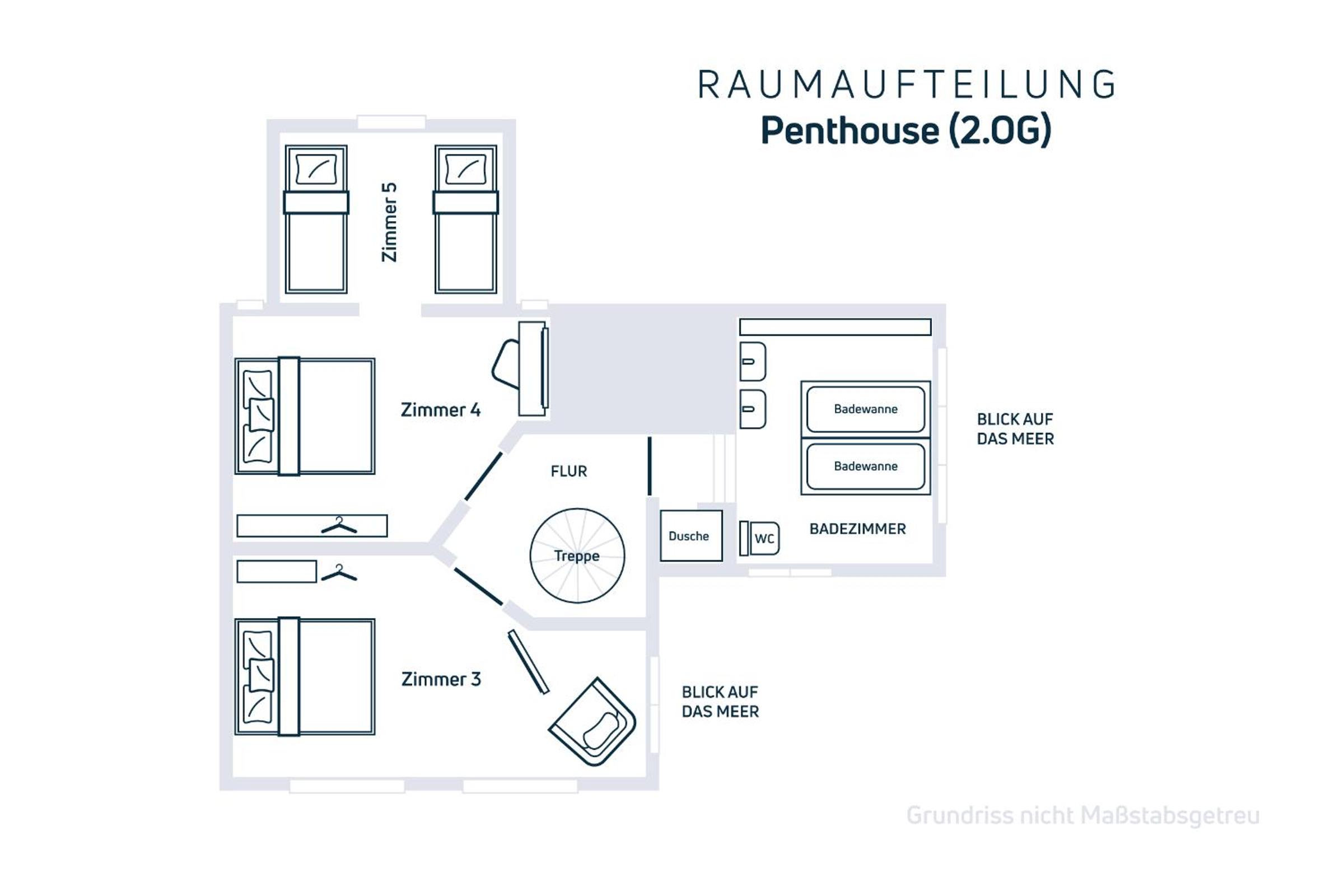 Große Penthouse Ferienwohnung mit Meerblick, Sonnenterrasse & Luxusbad von 
