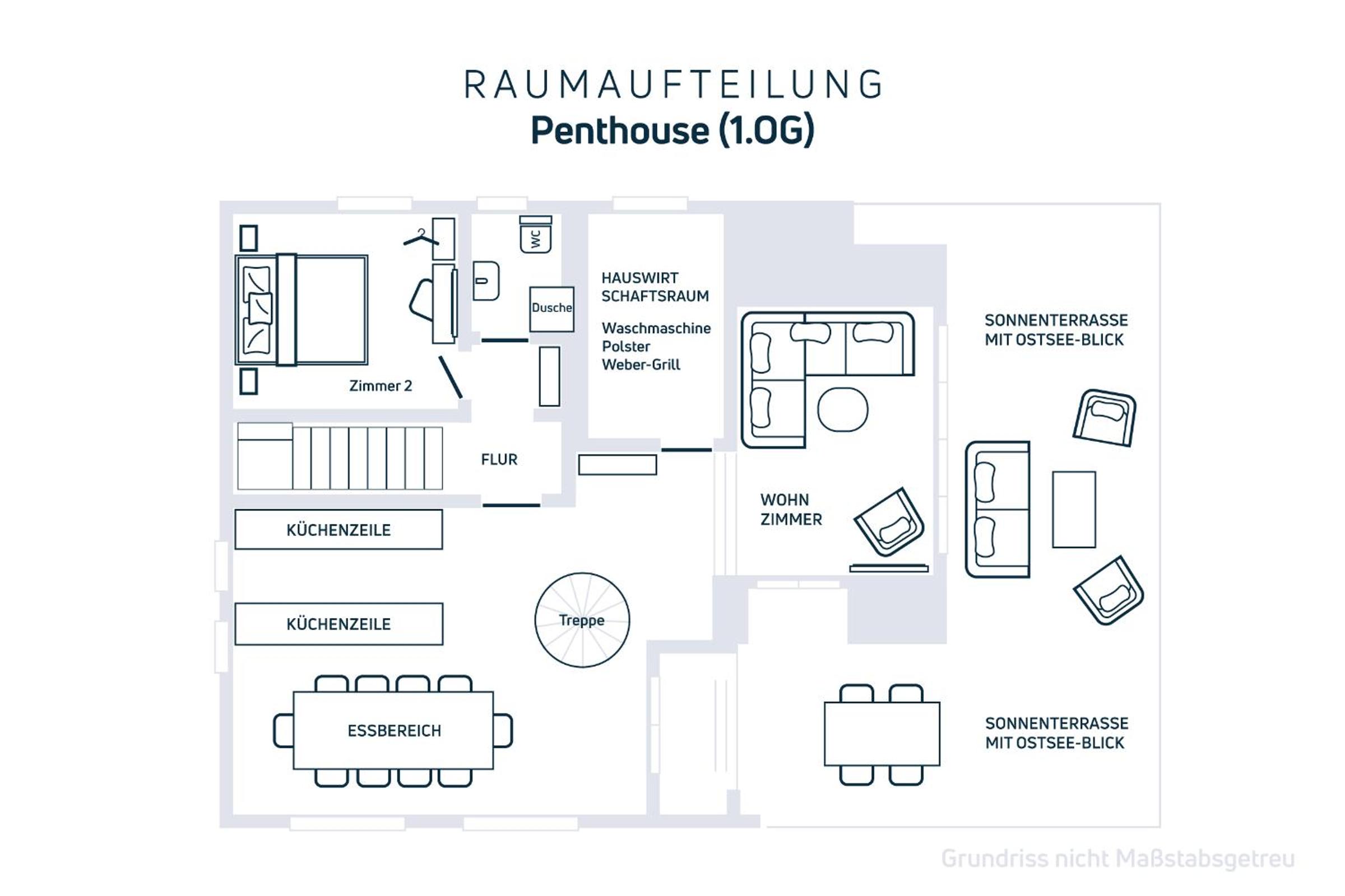 Große Penthouse Ferienwohnung mit Meerblick, Sonnenterrasse & Luxusbad von 