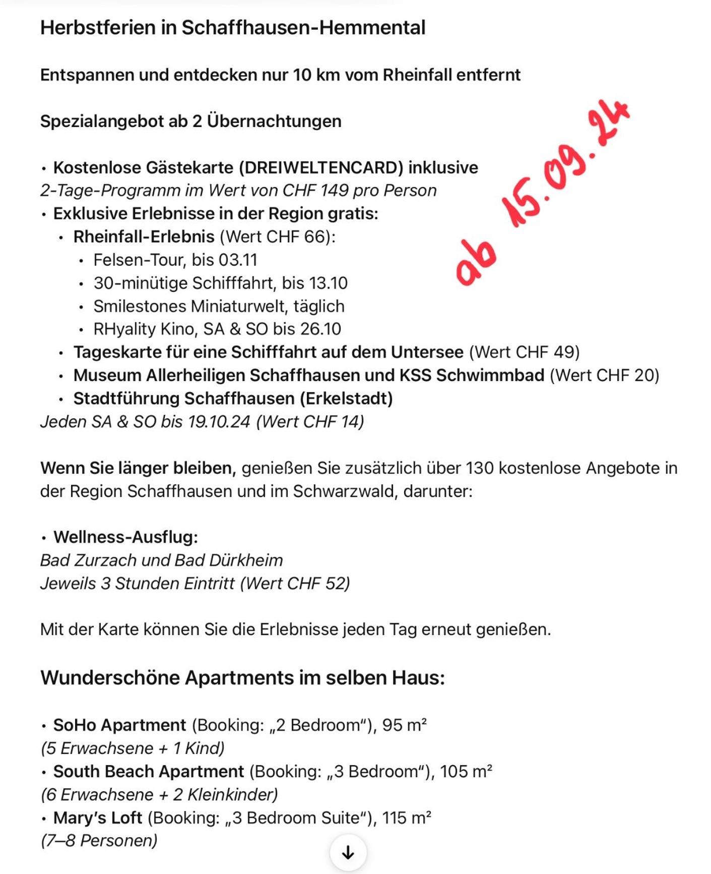 MARYS family friendly Apartments,VISIT RHINE FALLS for FREE if you stay 2 nights, SOHO 95m2 2-Bedrooms 2nd floor & SOUTH BEACH 105m2 3-Bedrooms & LOFT 115m