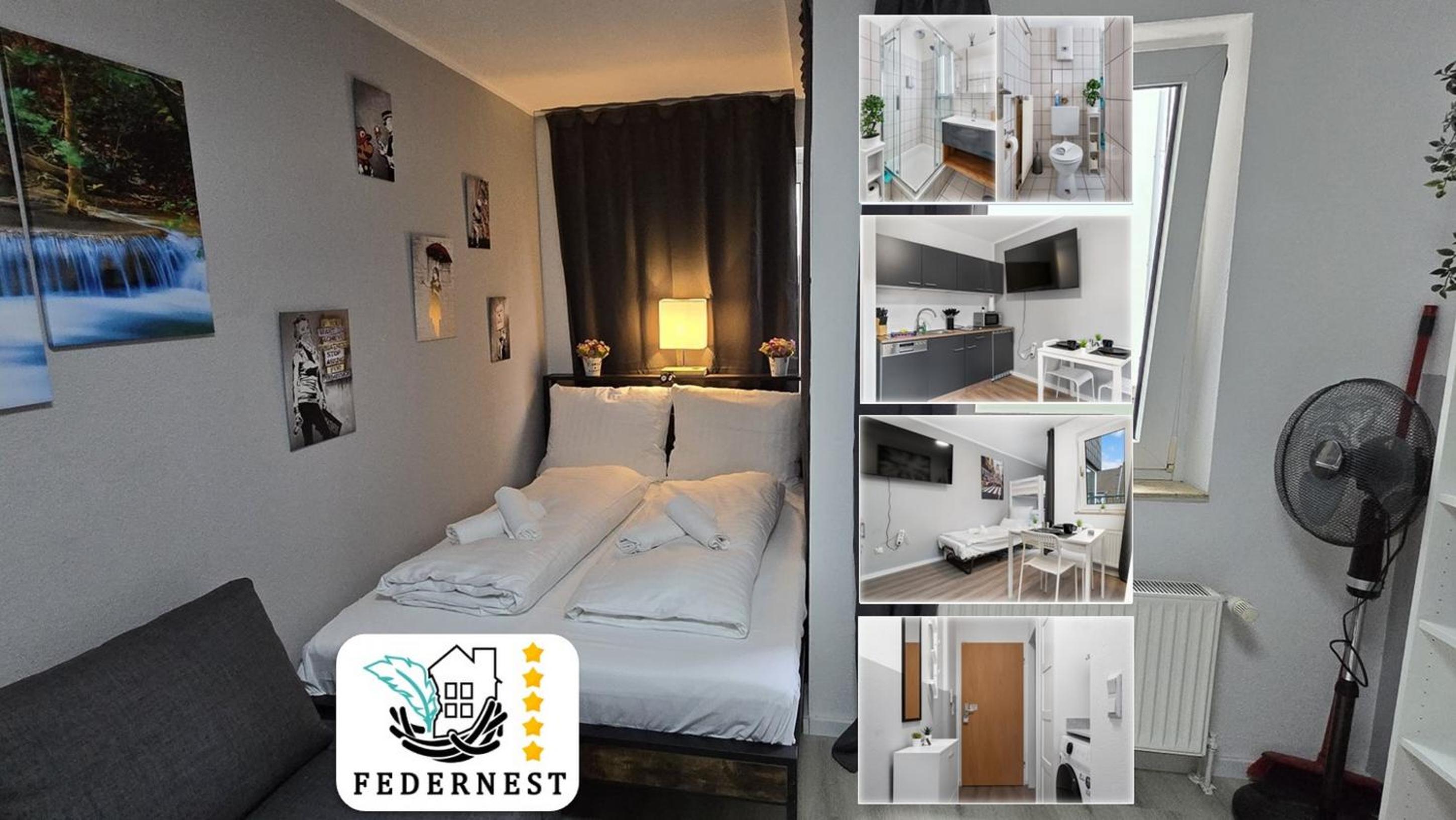 Messe, Monteure, Budget - Einfache komfortable 2 Personen Wohnung (22qm) mit Vollausstattung (WLAN 250 Mbit, TV 55 Zoll m. Netflix) - Hochwertige Küche und