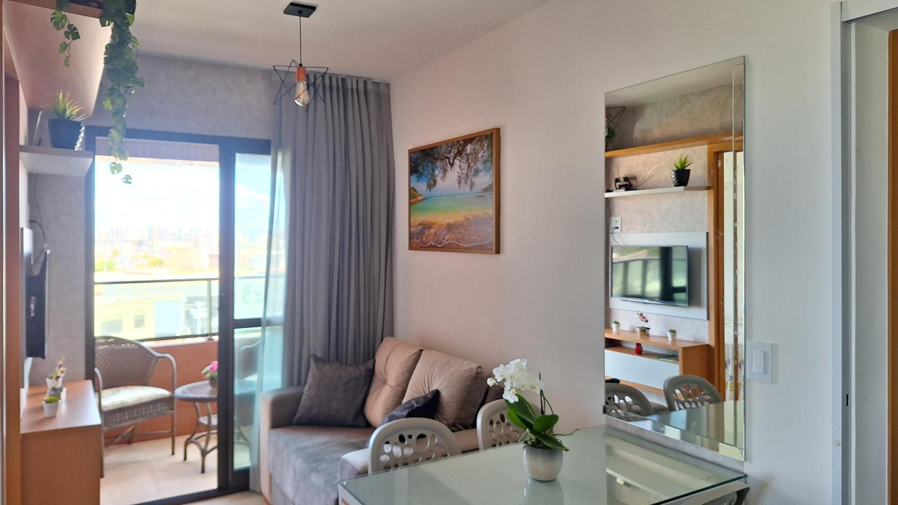 Apartamento Quarto e Sala, varanda, vista mar com infraestrutura