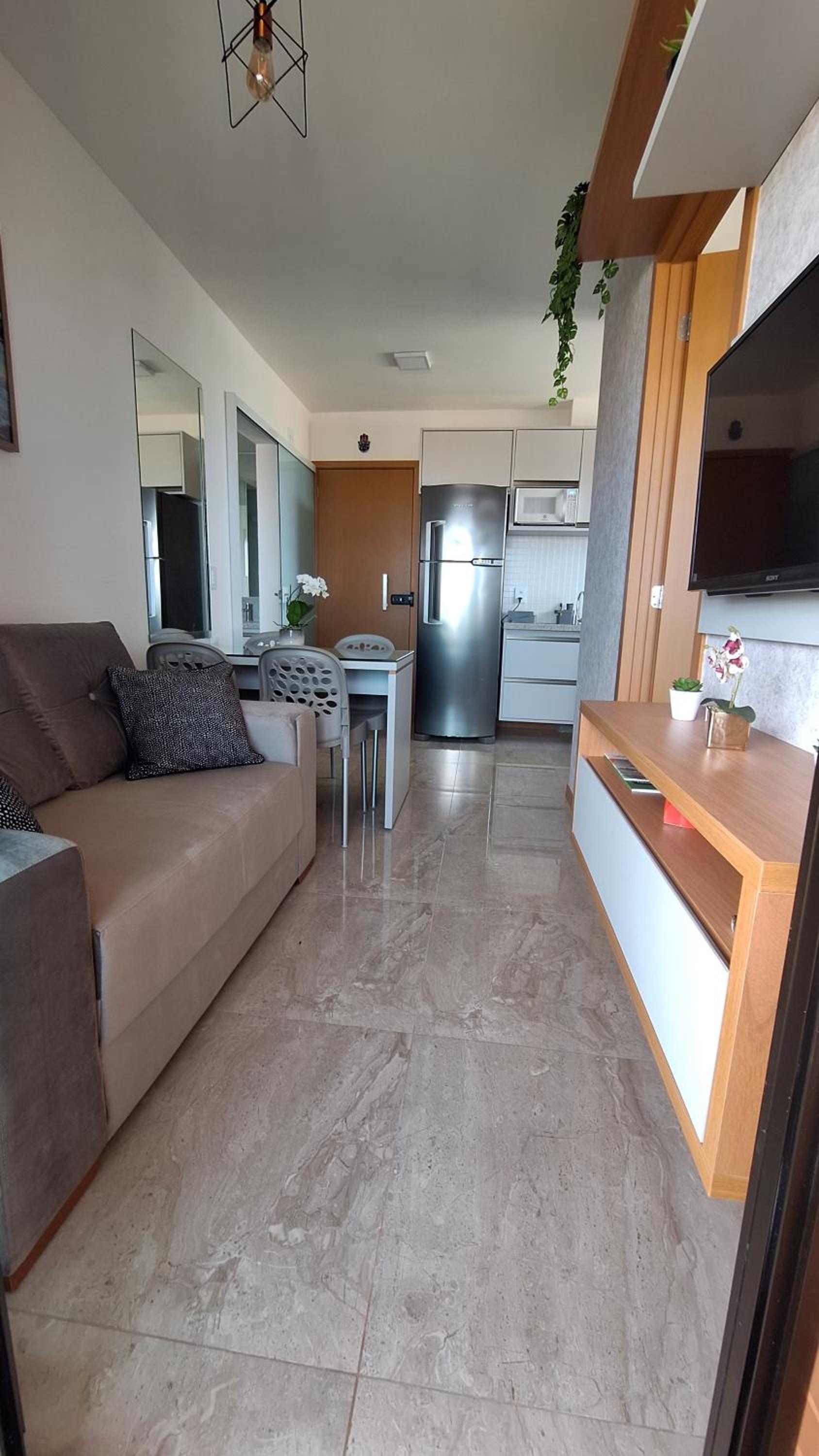 Apartamento Quarto e Sala, varanda, vista mar com infraestrutura