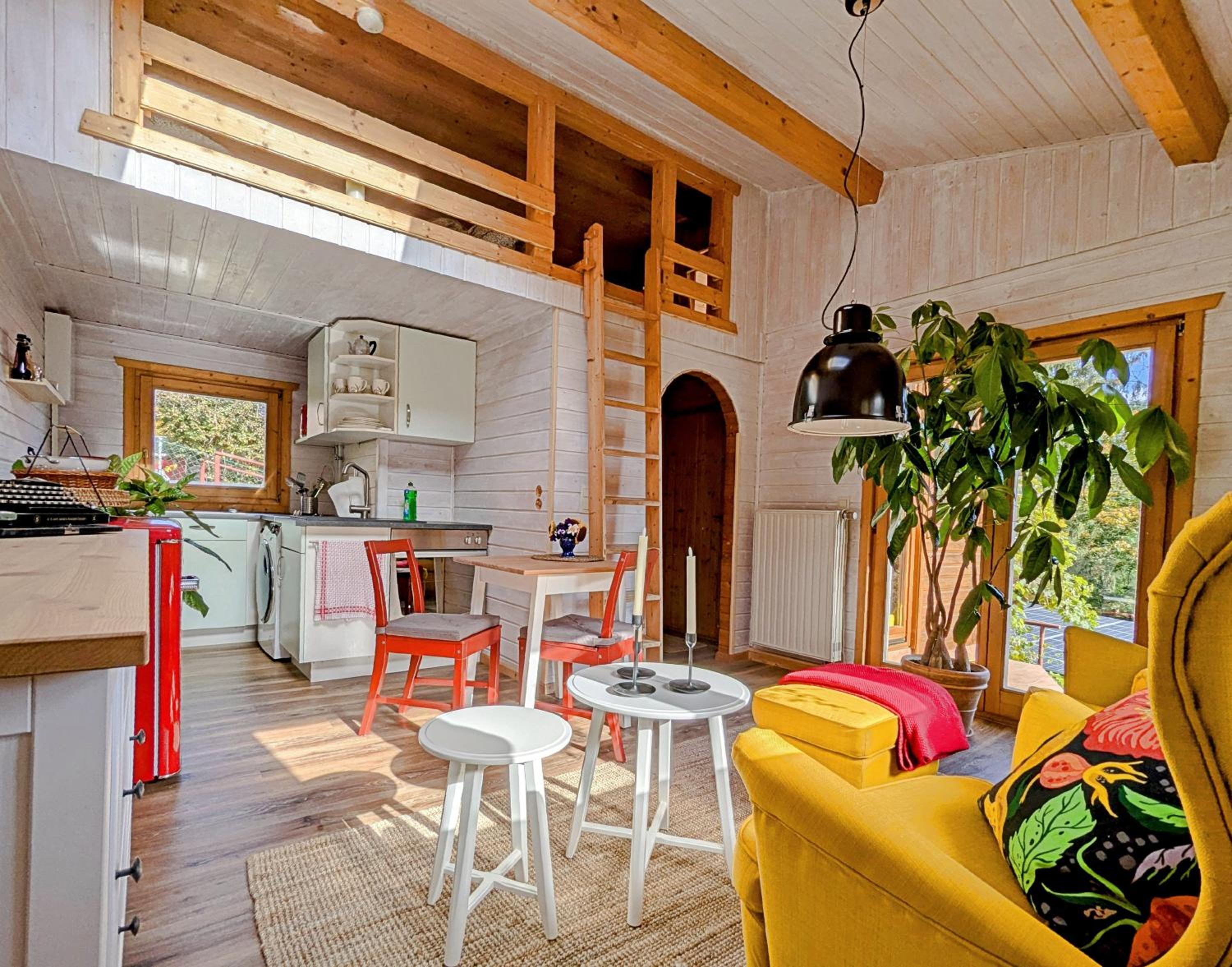 Wichtelhaisl Rittersgrün im Erzgebirge - Entspannen im fröhlichen Tiny House - umzäunter Naturgarten-Hunde willkommen-Terrasse-Elektroauto laden