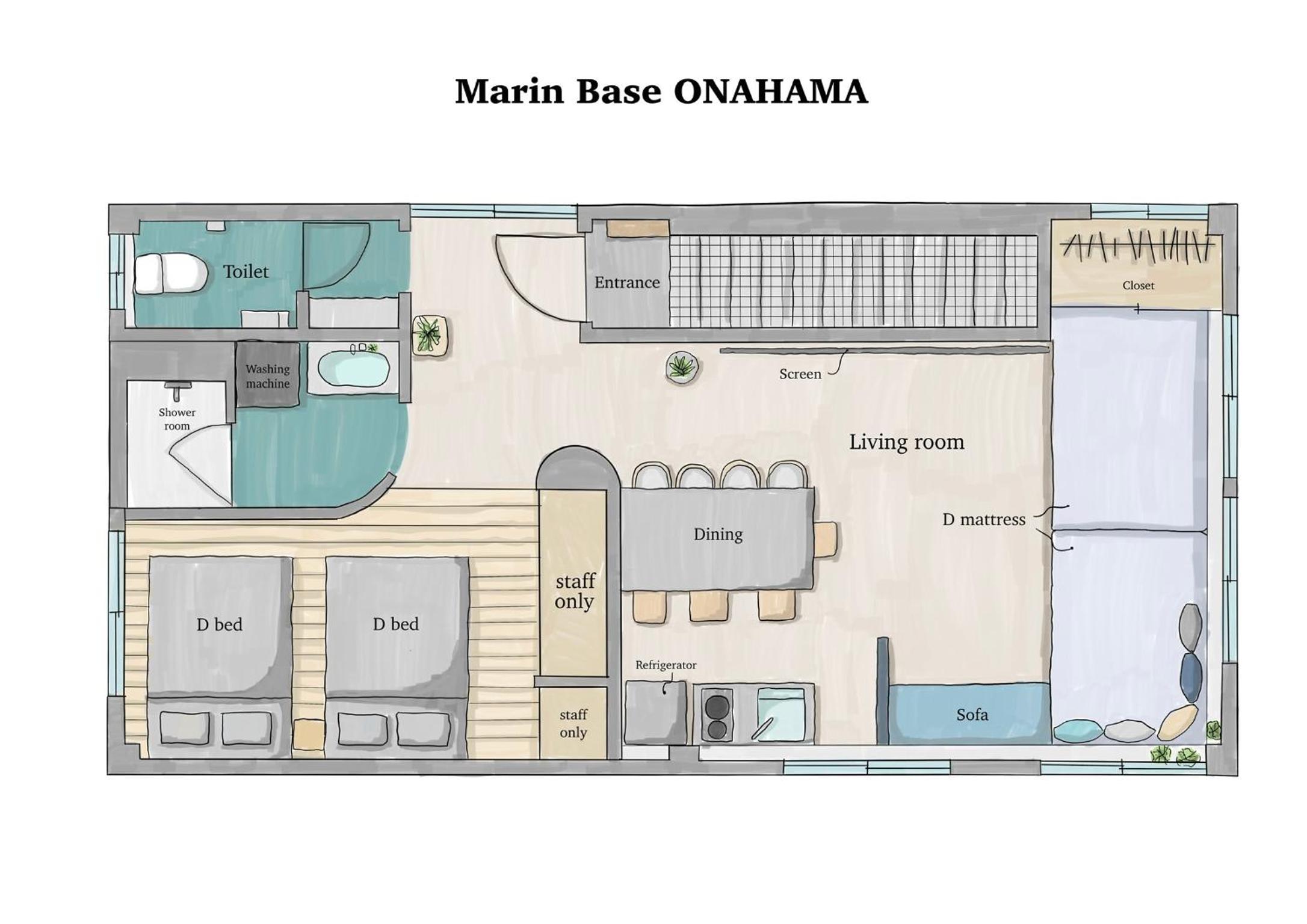 Marin Base ONAHAMA-小名浜港3分の海辺リゾート貸切ヴィラ-プロジェクター付き8名ステイ