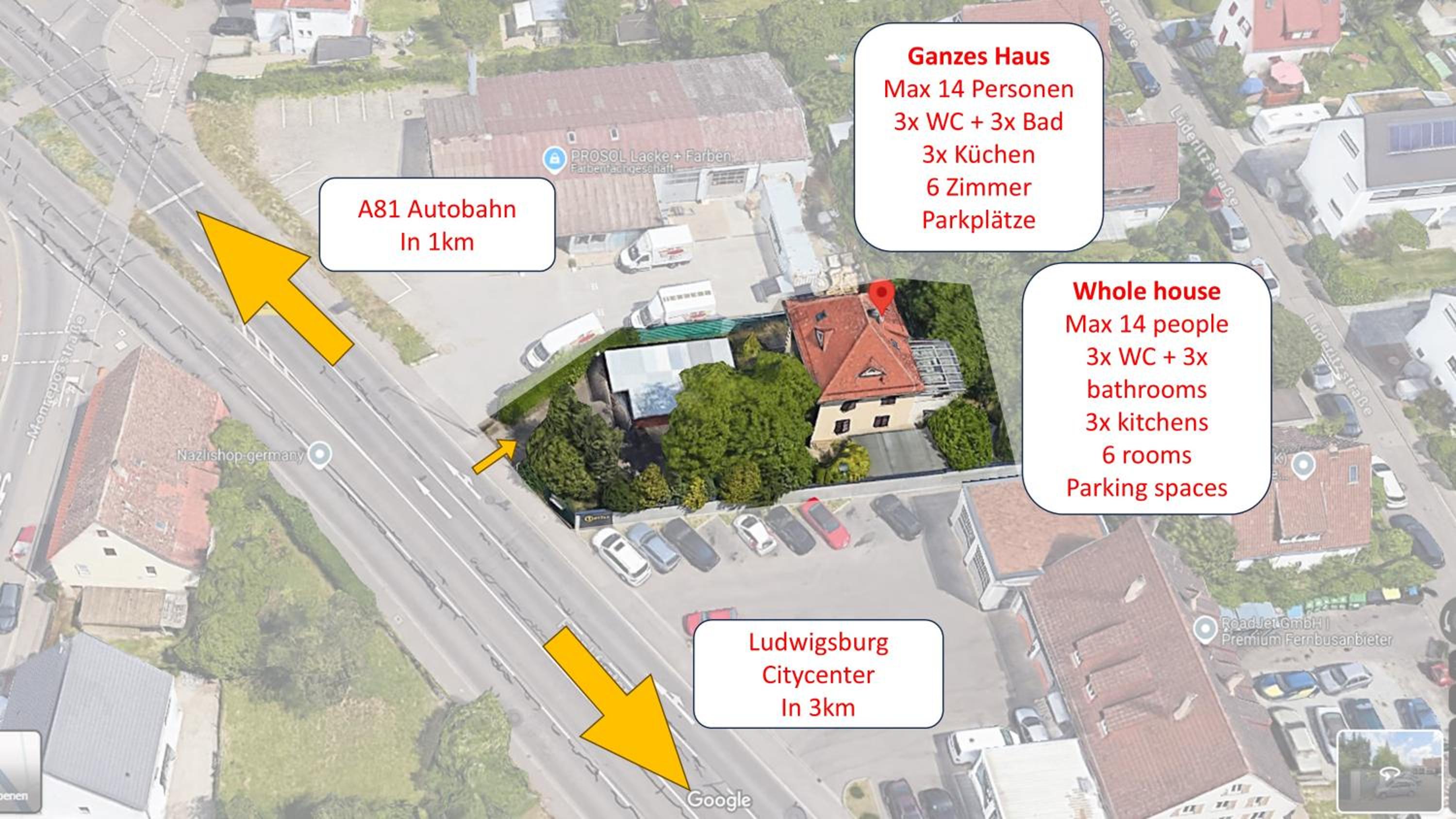 Komplettes Haus - gr Gruppen - 3 Küchen - 3 Bäder - Parkplätze