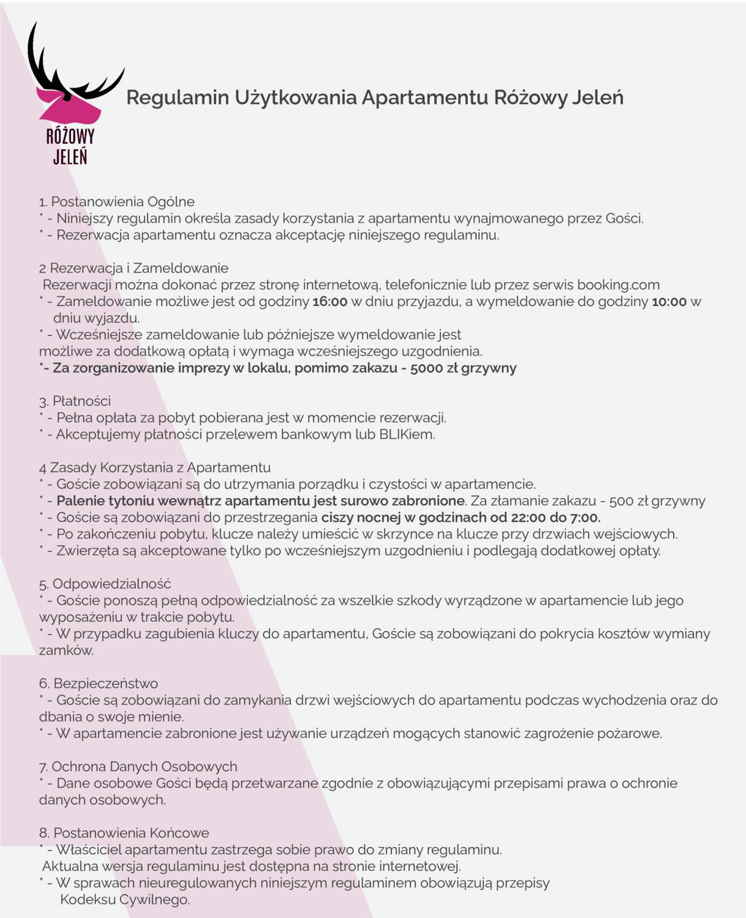 Apartament Różowy Jeleń