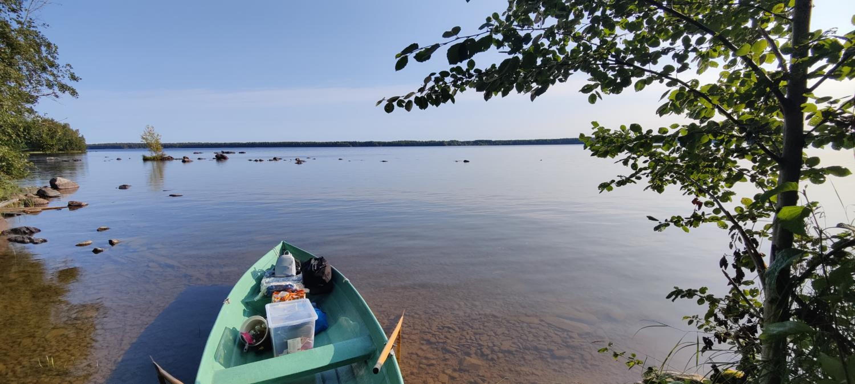 Traditional Finnish lakeside off-grid cabin