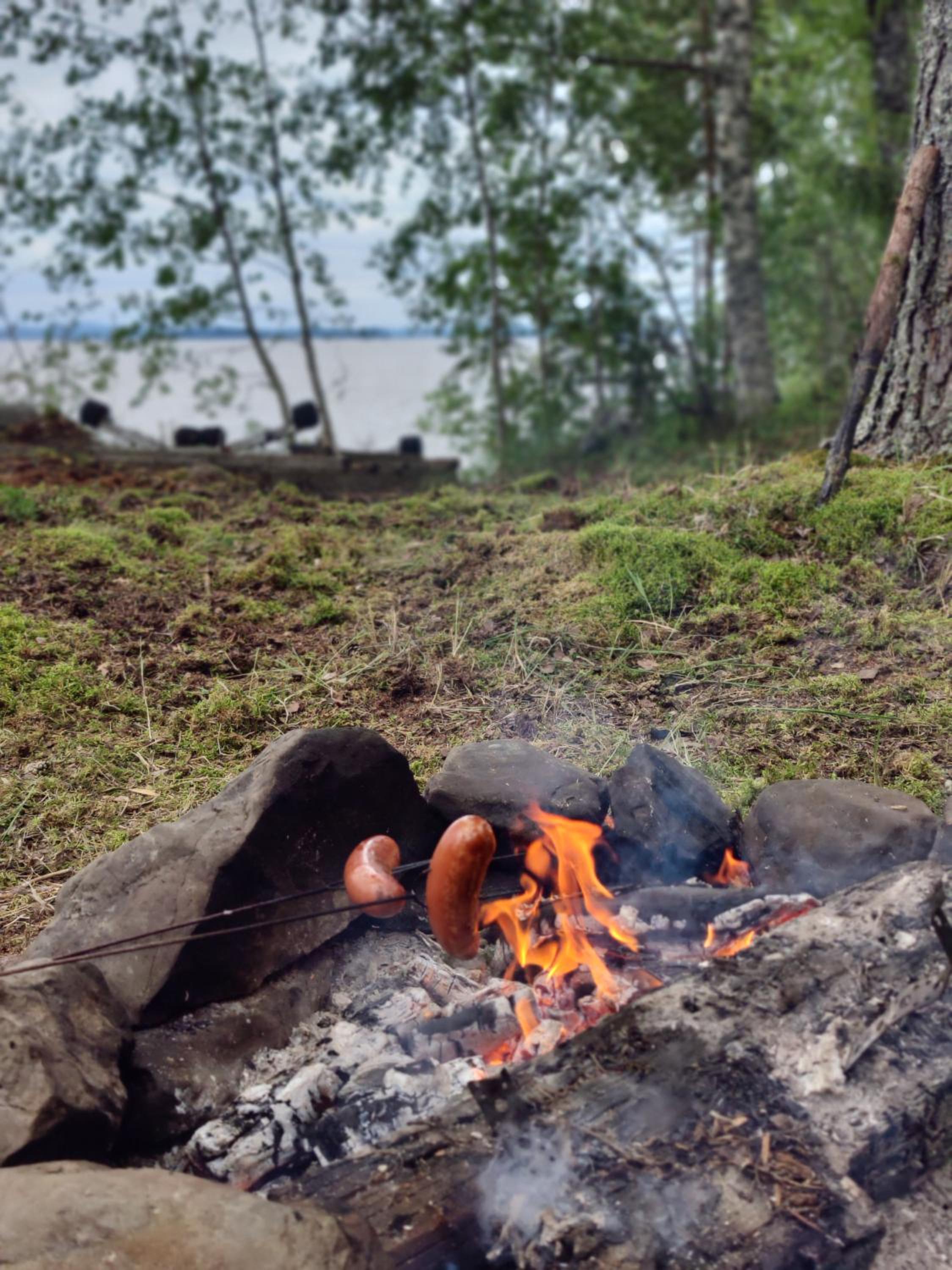 Traditional Finnish lakeside off-grid cabin