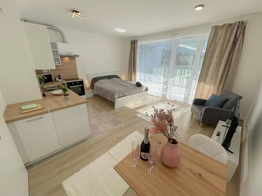 Bright Riverside Studio, Balcony, Free Parking, Air Conditioning