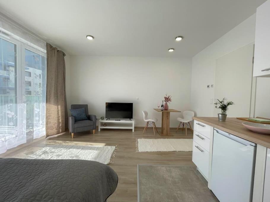 Bright Riverside Studio, Balcony, Free Parking, Air Conditioning