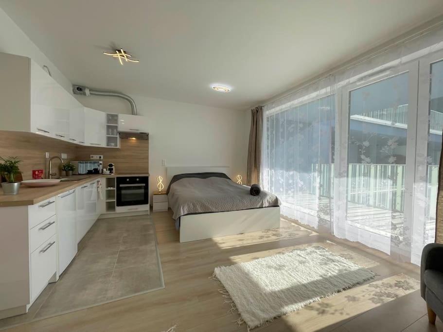 Bright Riverside Studio, Balcony, Free Parking, Air Conditioning