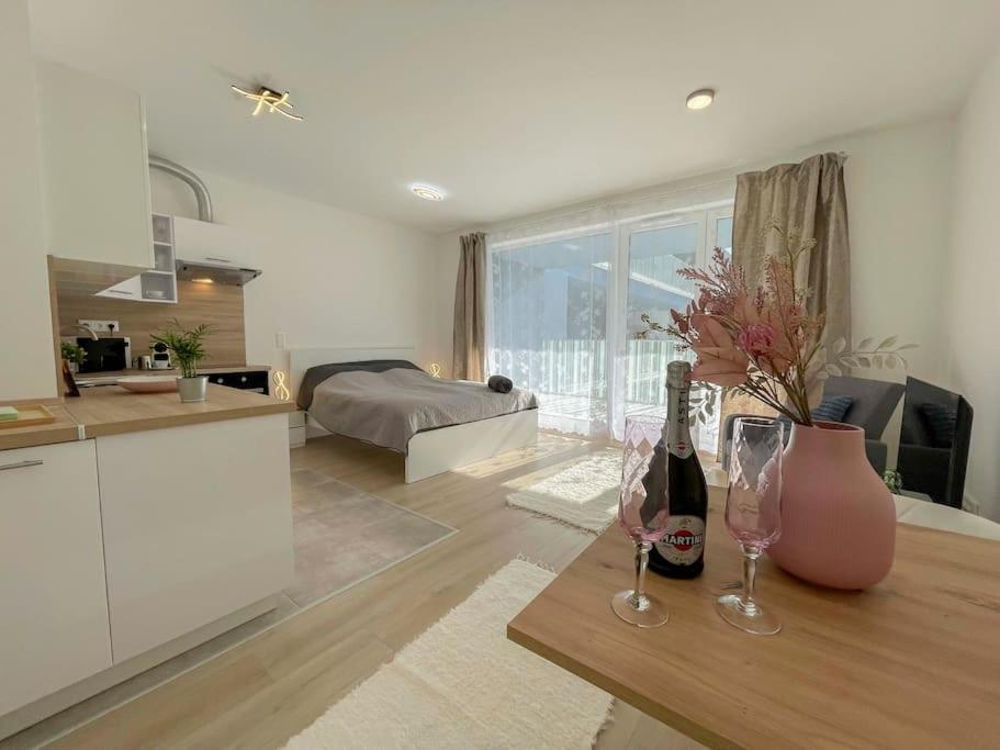 Bright Riverside Studio, Balcony, Free Parking, Air Conditioning