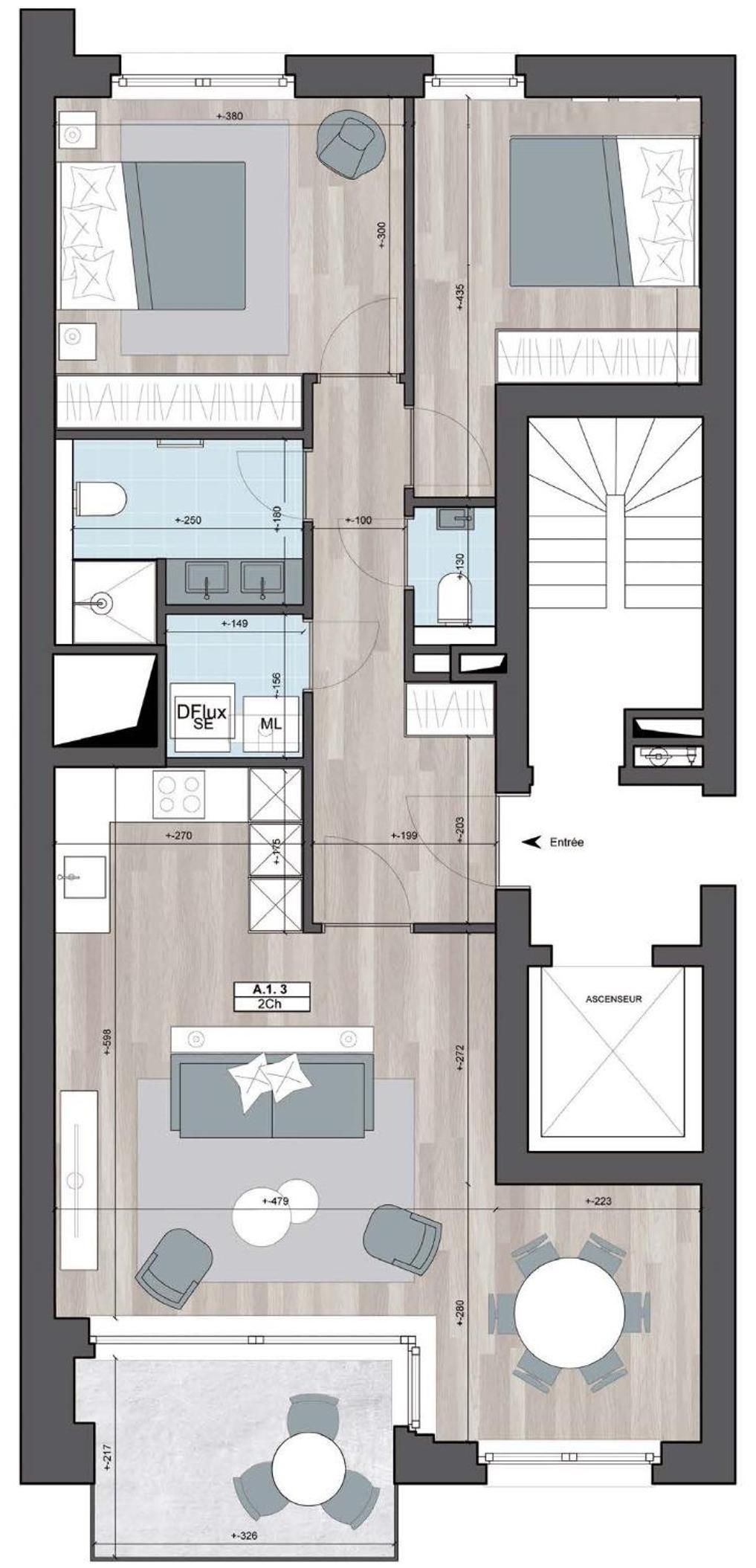 2 bedroom apartment and private parking in Liège center