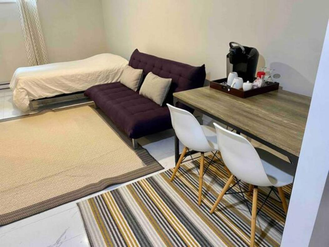 Kat Aylmer Private Studio, attached bathroom, TV, and kitchenette