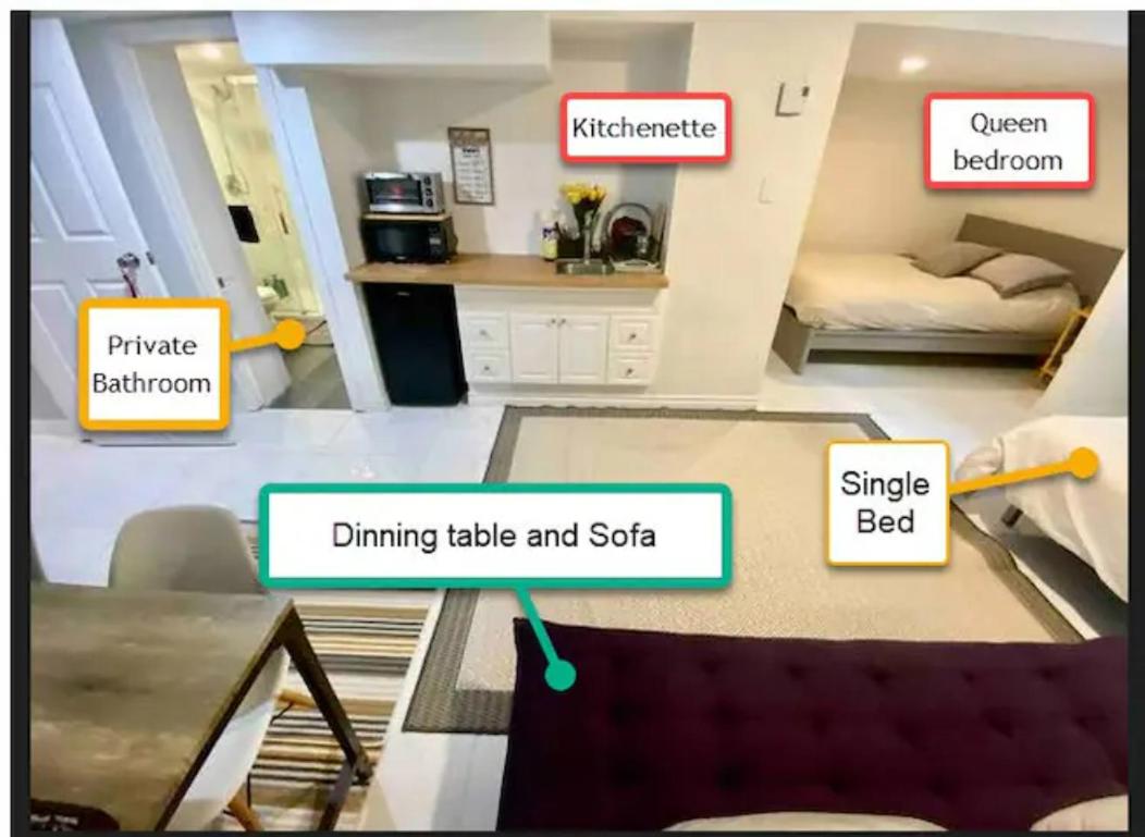 Kat Aylmer Private Studio, attached bathroom, TV, and kitchenette