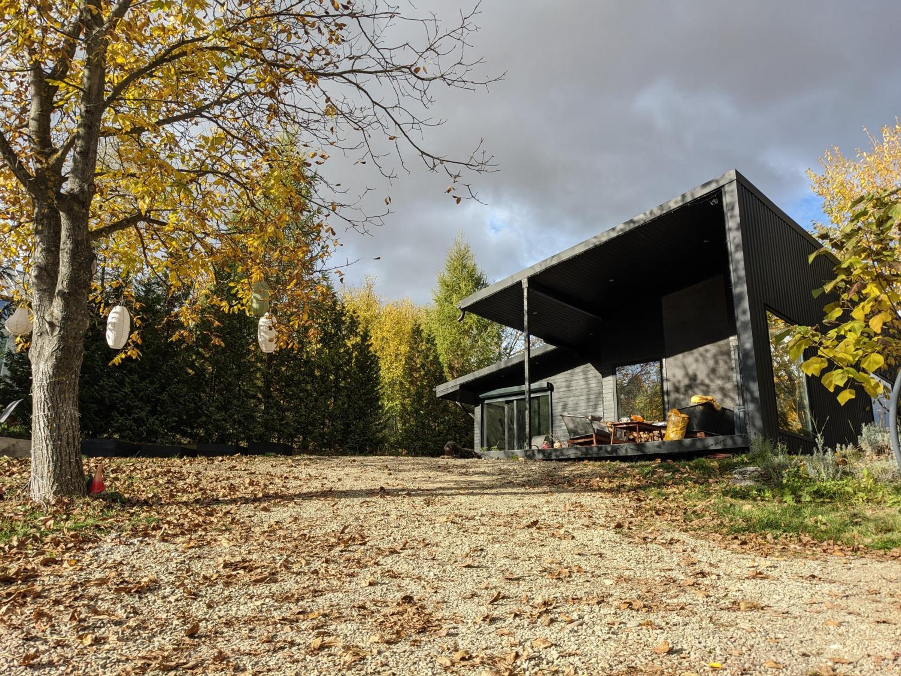 Black Walnut House with indoor outdoor fireplace view 5
