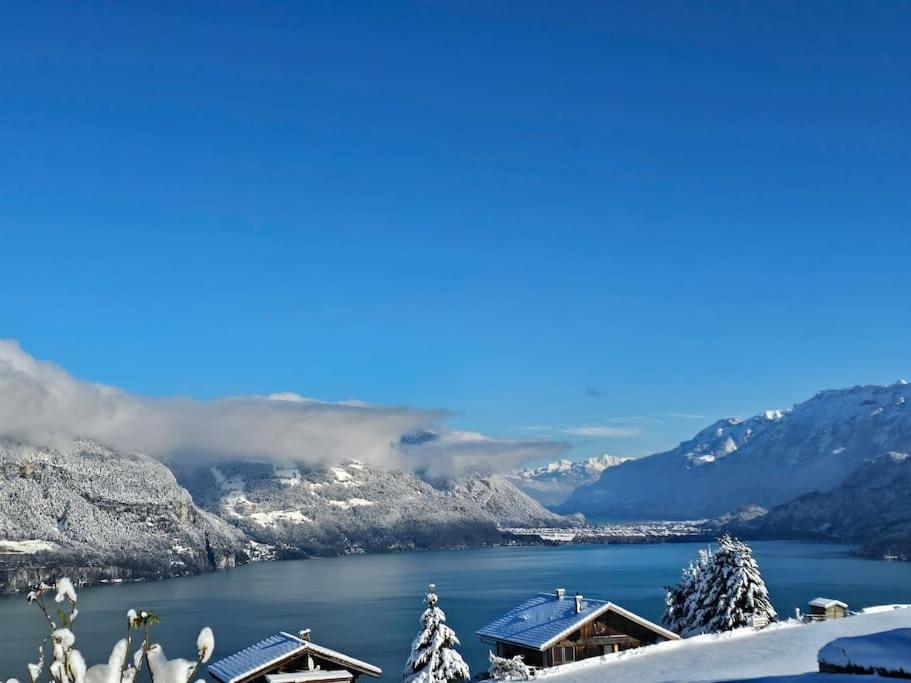 Panoramablick auf See und Berge