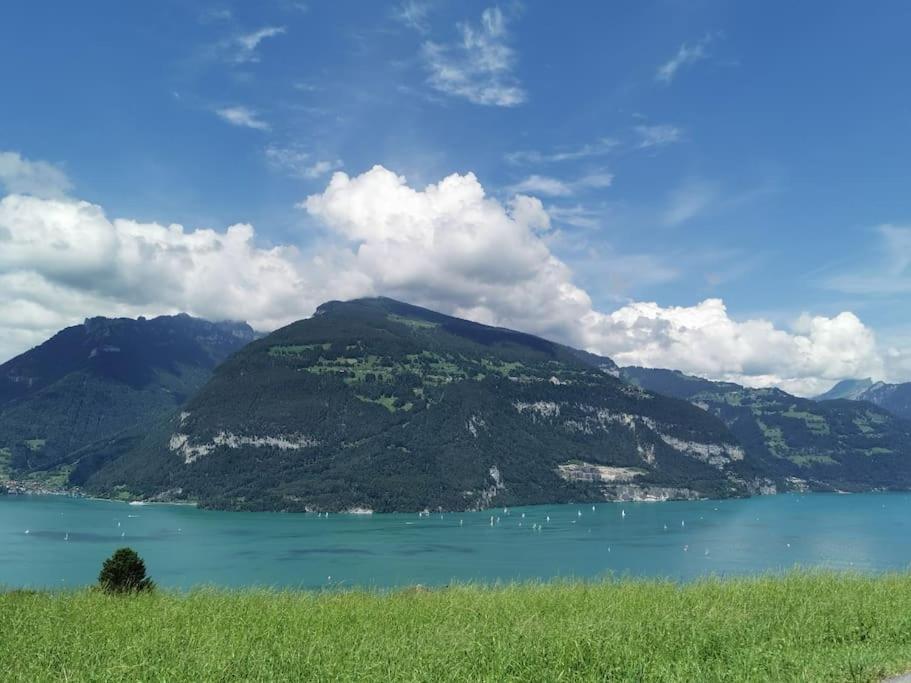 Panoramablick auf See und Berge