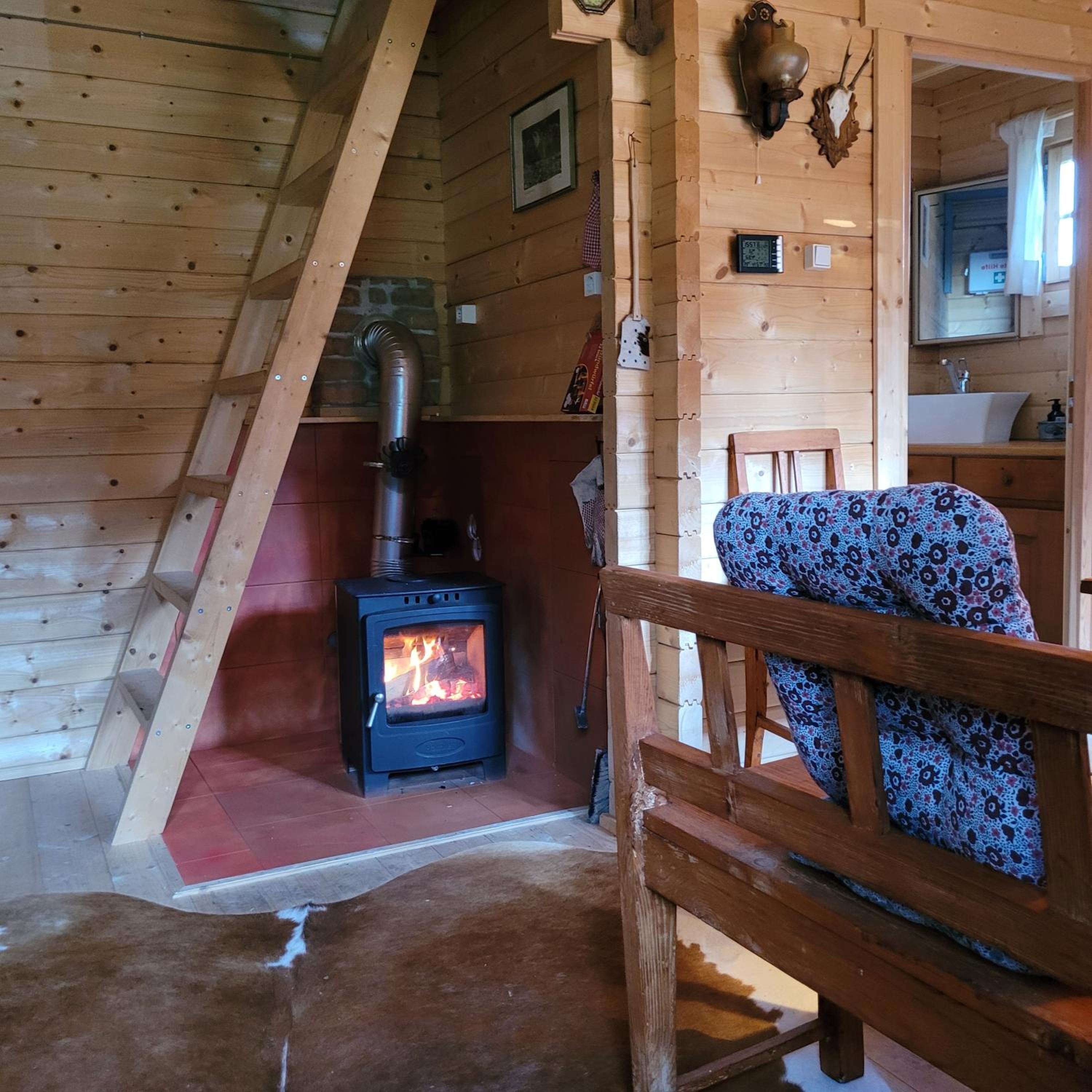 Holzhütte allein am Waldrand