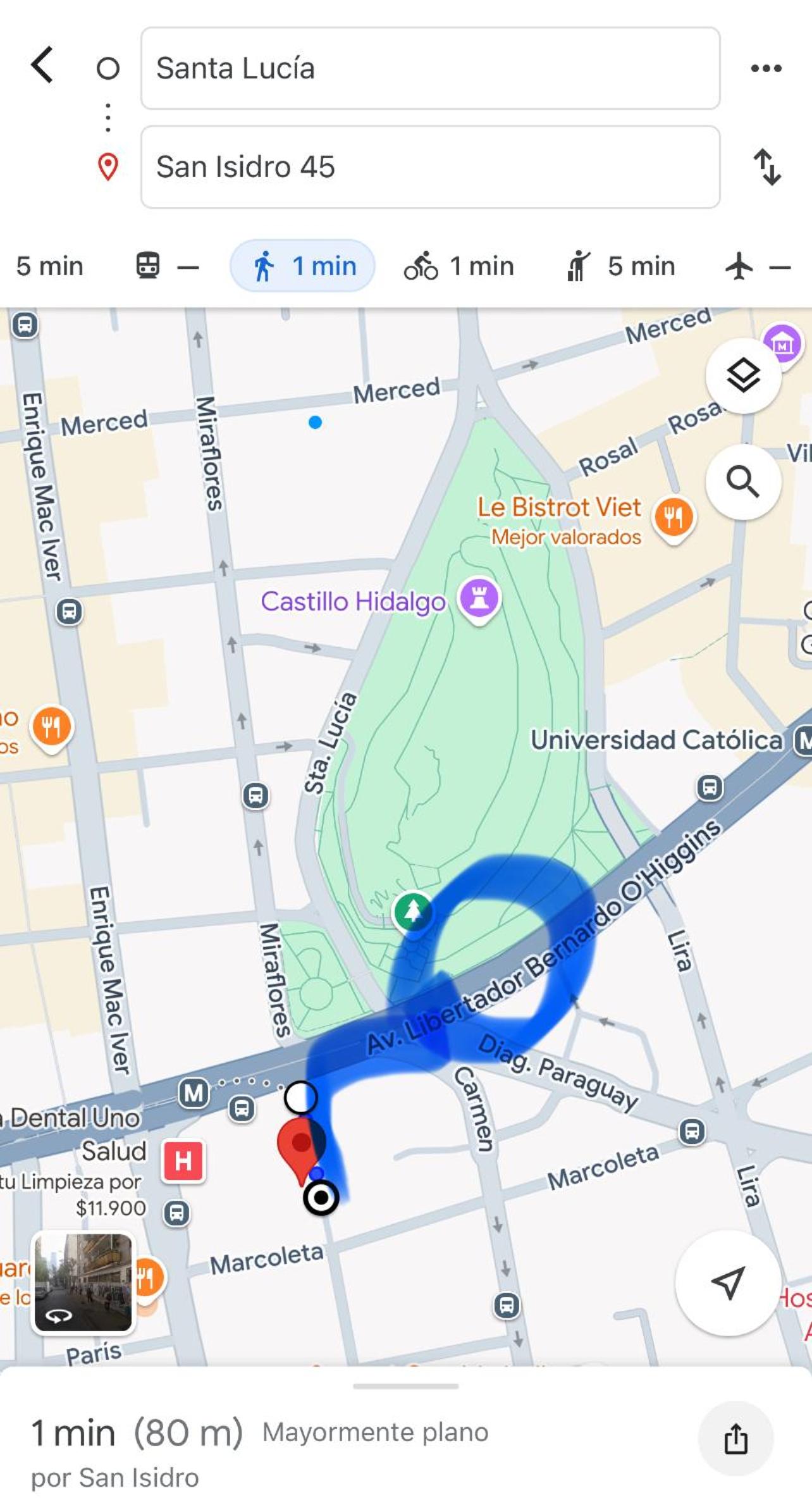 1Centro histórico, salida Metro Santa Lucía Clínica Católica
