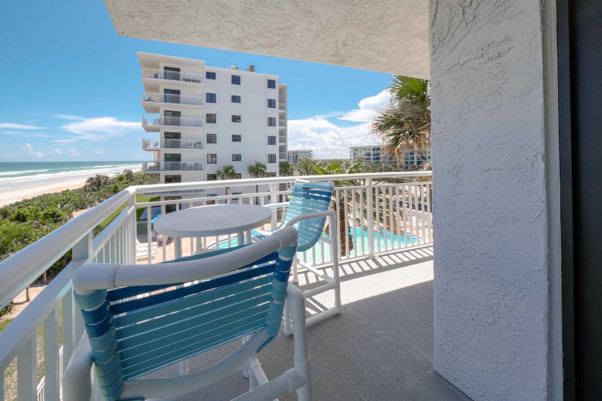Direct Oceanfront Corner Condo, No-Drive New Smyrna Beach, Large Southern Facing Balcony