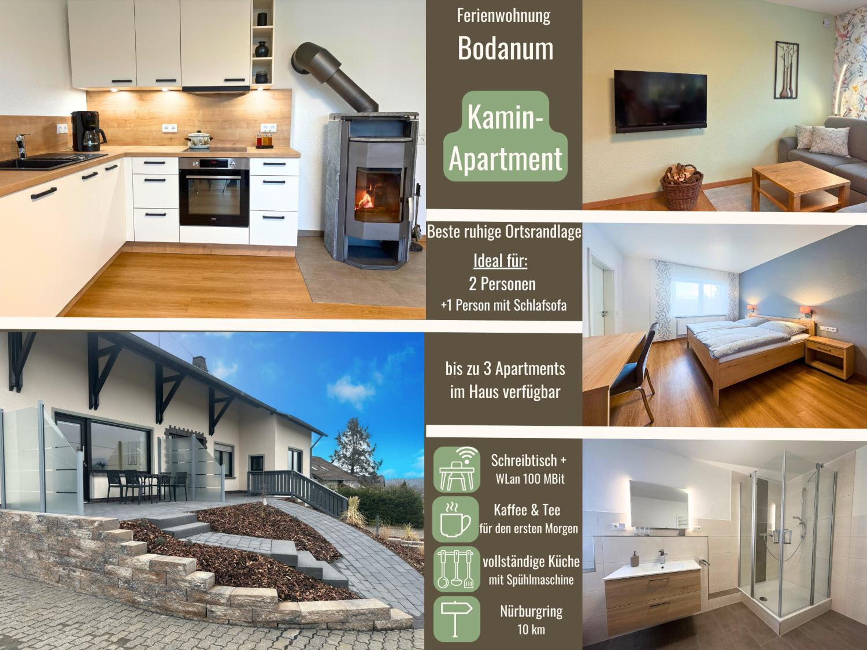 Kamin-Apartment Bodanum mit eigener Terrasse - naturnahe Ortsrandlage - VDSL - 10 min zum Nürburgring