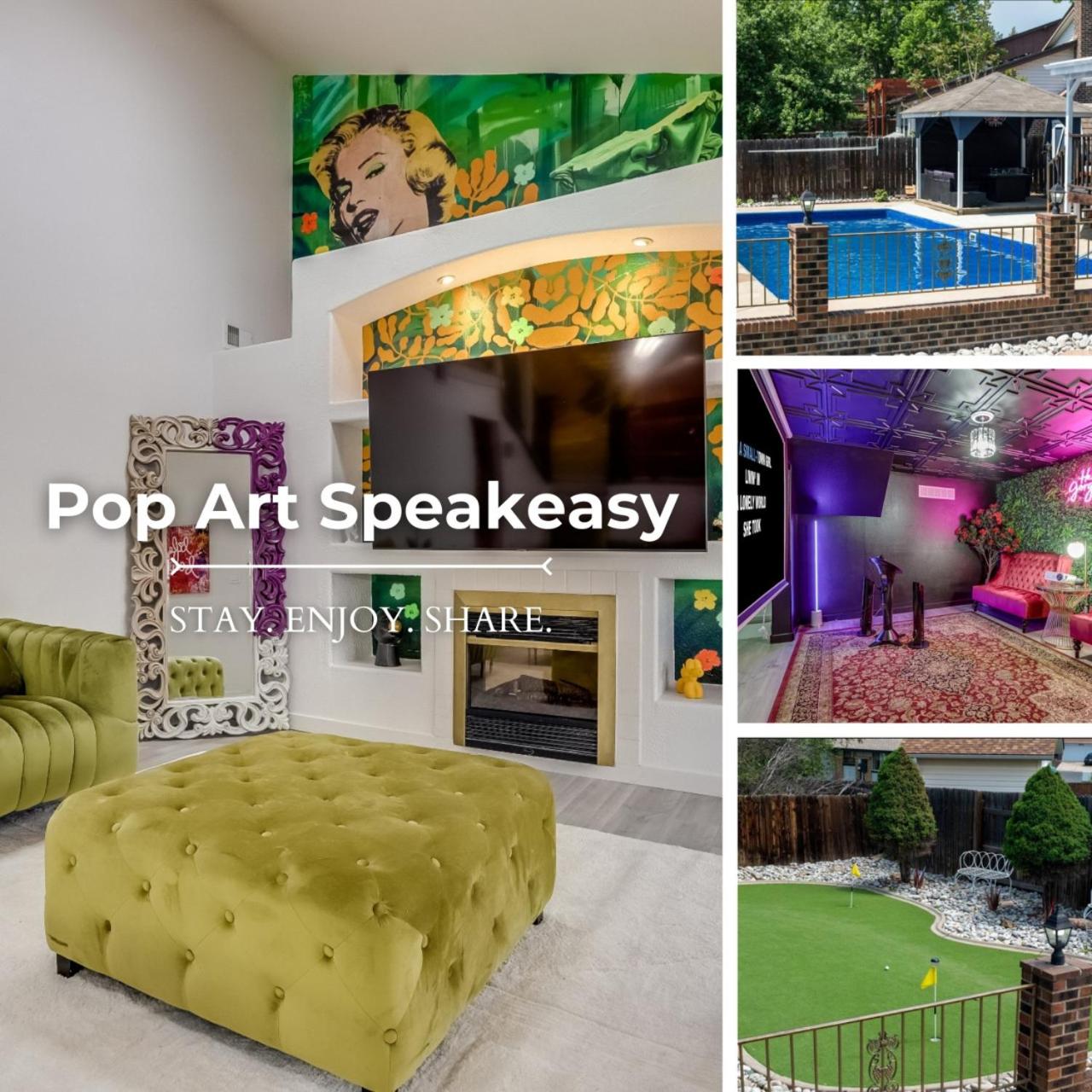 Pop Art Oasis with Karaoke Mini Golf Hot Tub and Pool