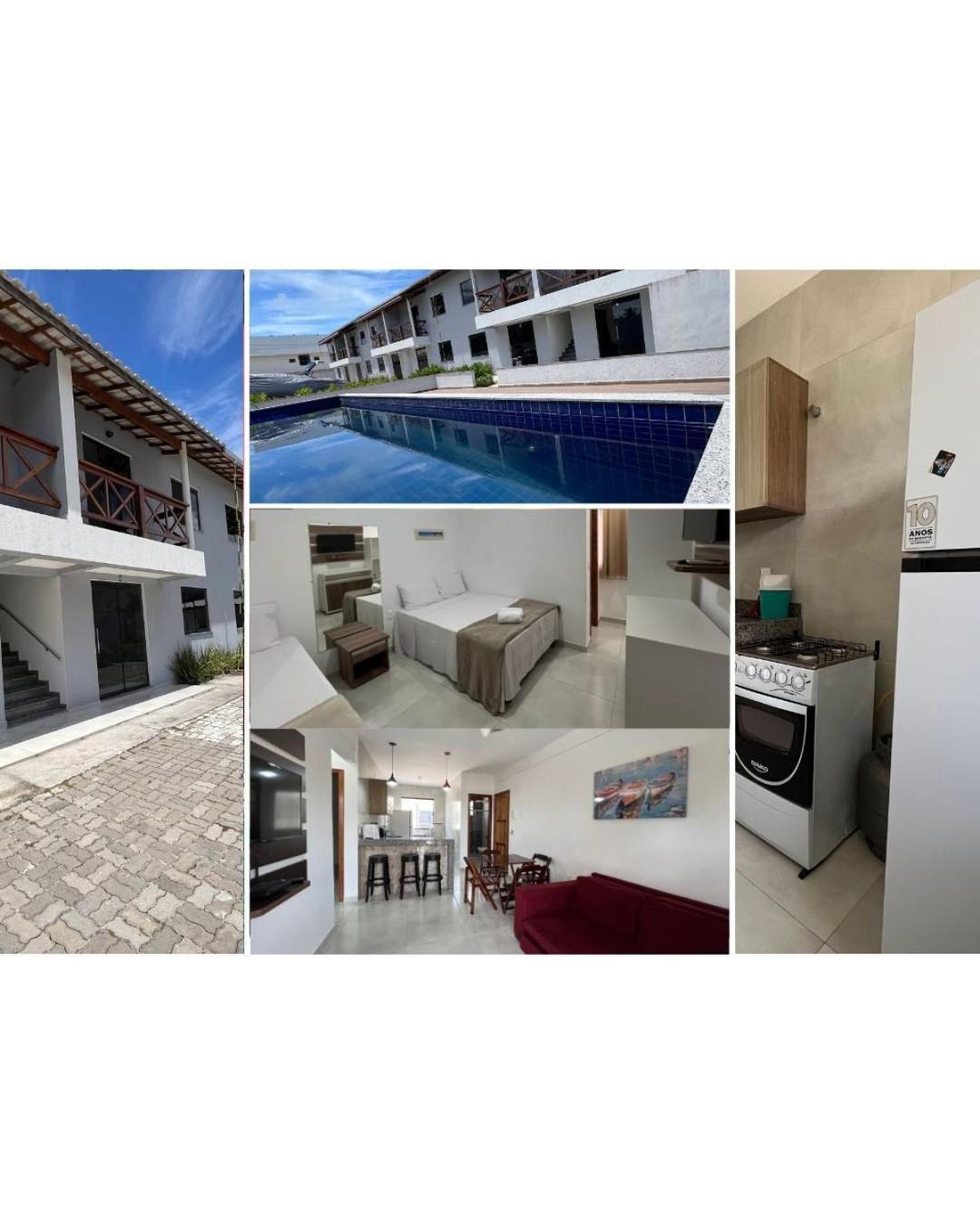 Apê pavimento superior com 2 quartos (ambos com ar), internet Privativa, próximo a praia de Taperapuã, Residencial Maria Vitoria condomínio com piscina e á