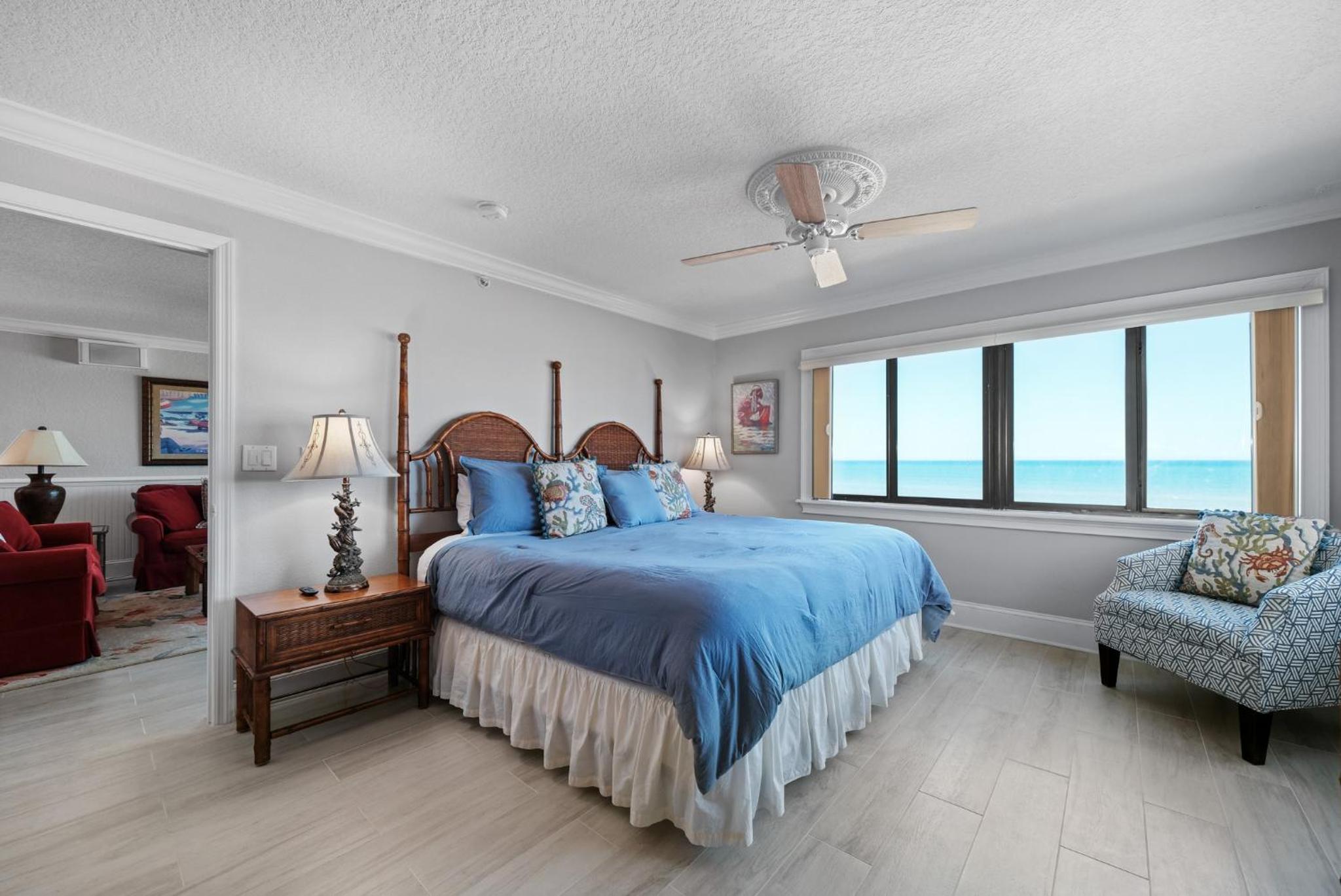 Oceanfront corner views with wrap around balcony and complex pool