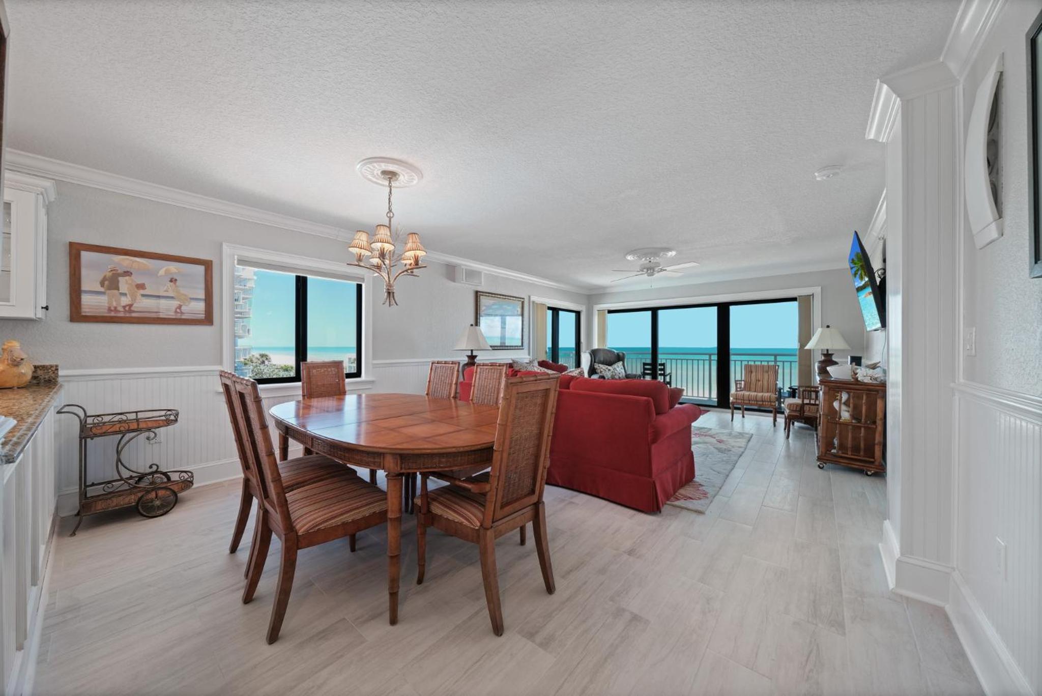 Oceanfront corner views with wrap around balcony and complex pool