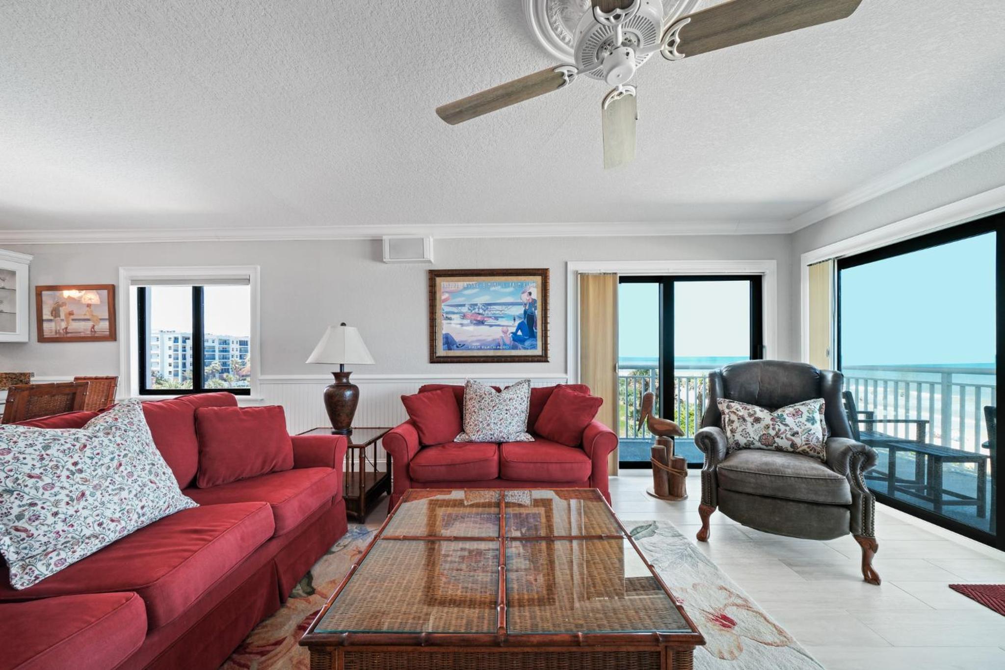Oceanfront corner views with wrap around balcony and complex pool