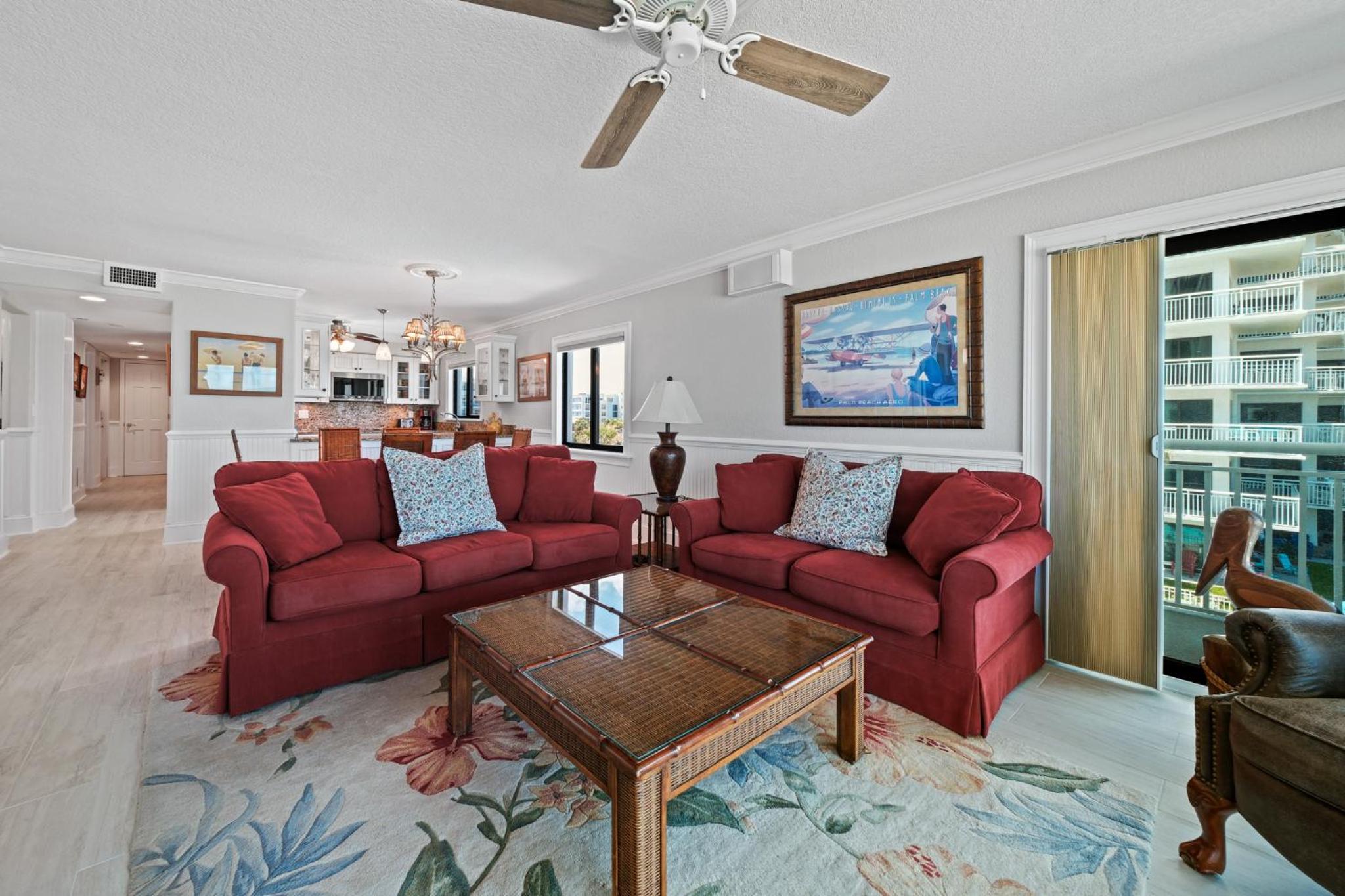 Oceanfront corner views with wrap around balcony and complex pool