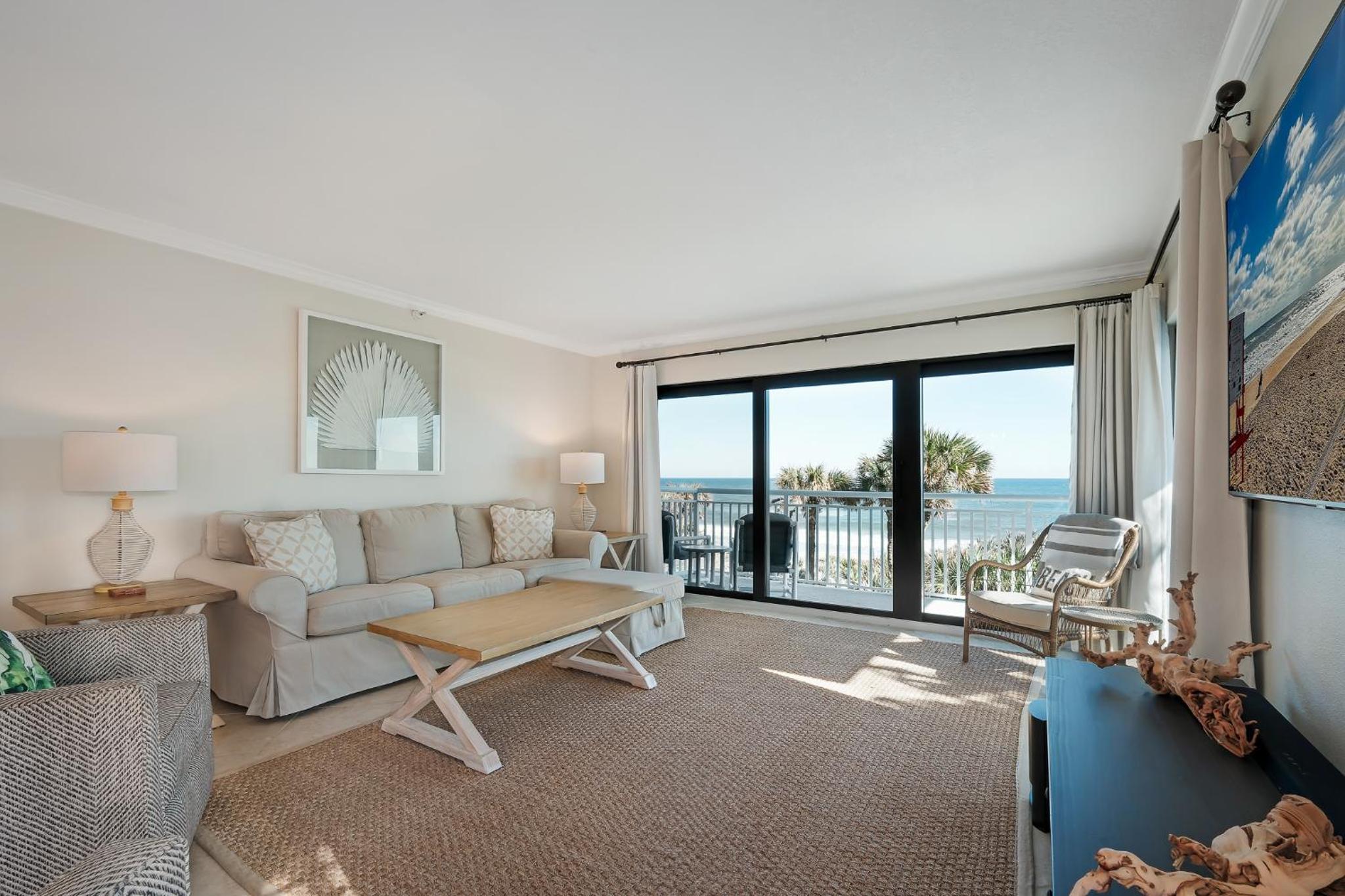 Take in the oceanfront corner views located on the no-drive beach!
