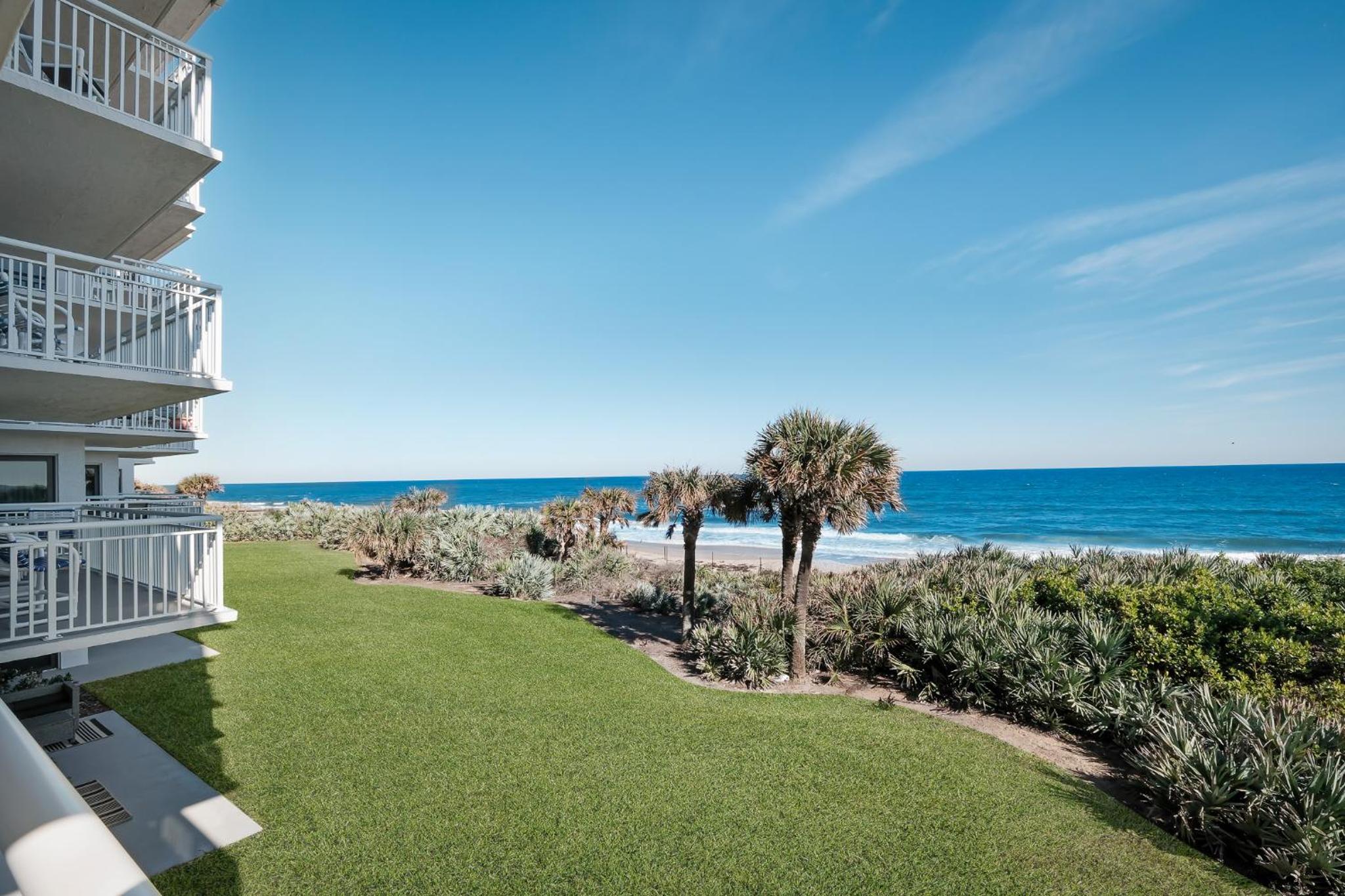 Take in the oceanfront corner views located on the no-drive beach!