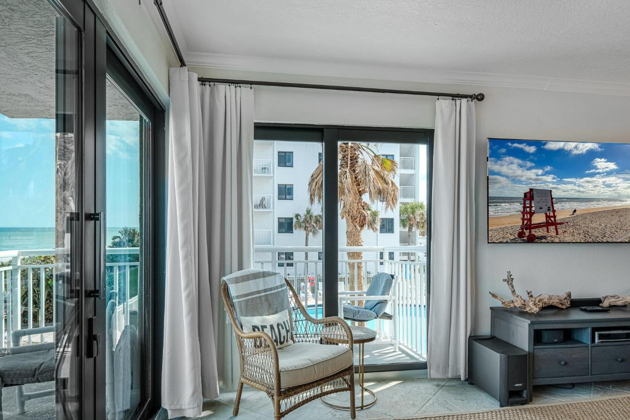 Take in the oceanfront corner views located on the no-drive beach!
