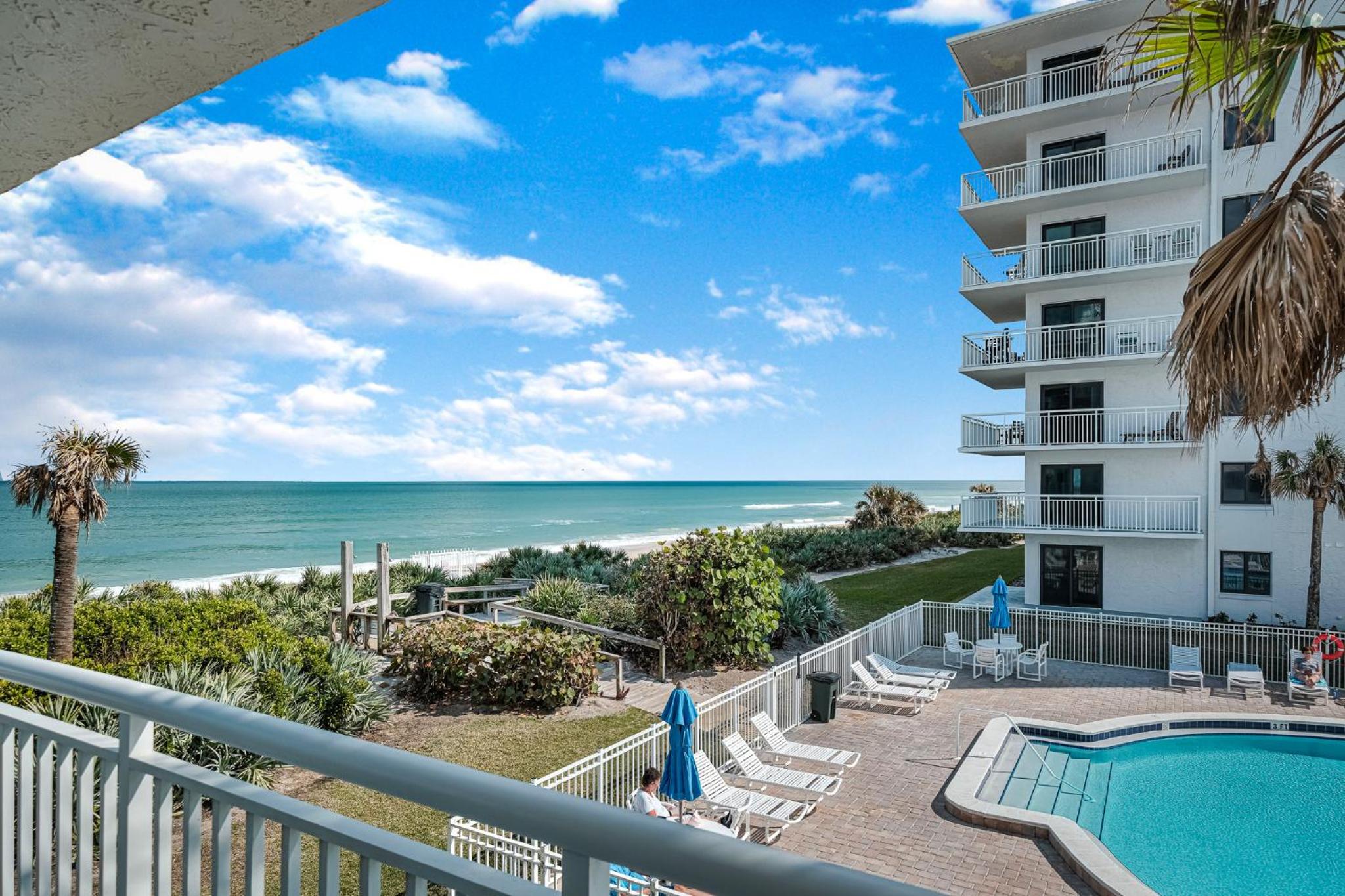Take in the oceanfront corner views located on the no-drive beach!