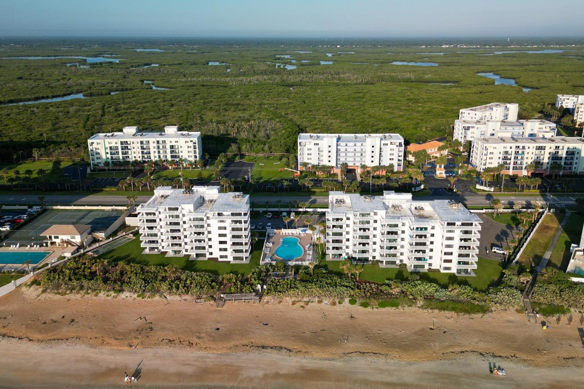 Take in the oceanfront corner views located on the no-drive beach!