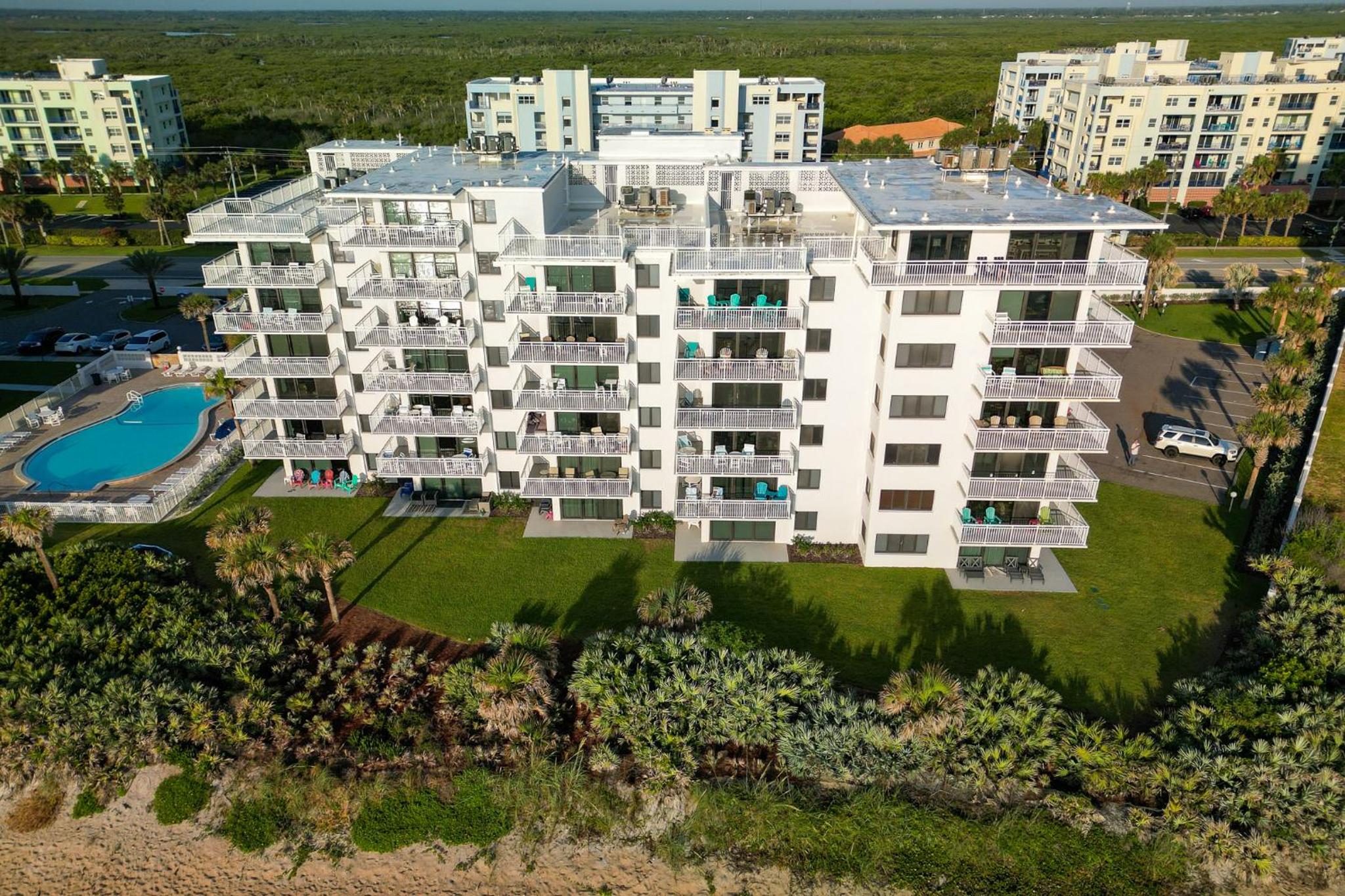 Take in the oceanfront corner views located on the no-drive beach!