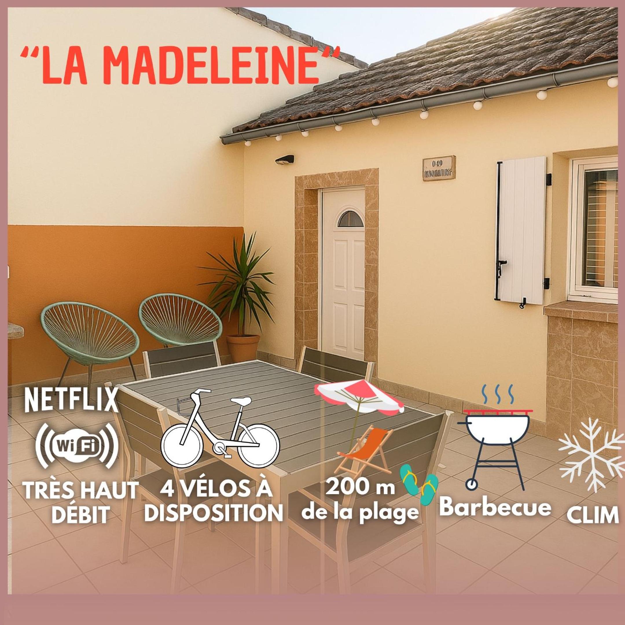La Madeleine - 4 vélos inclus, plage 200 m, terrasse BBQ