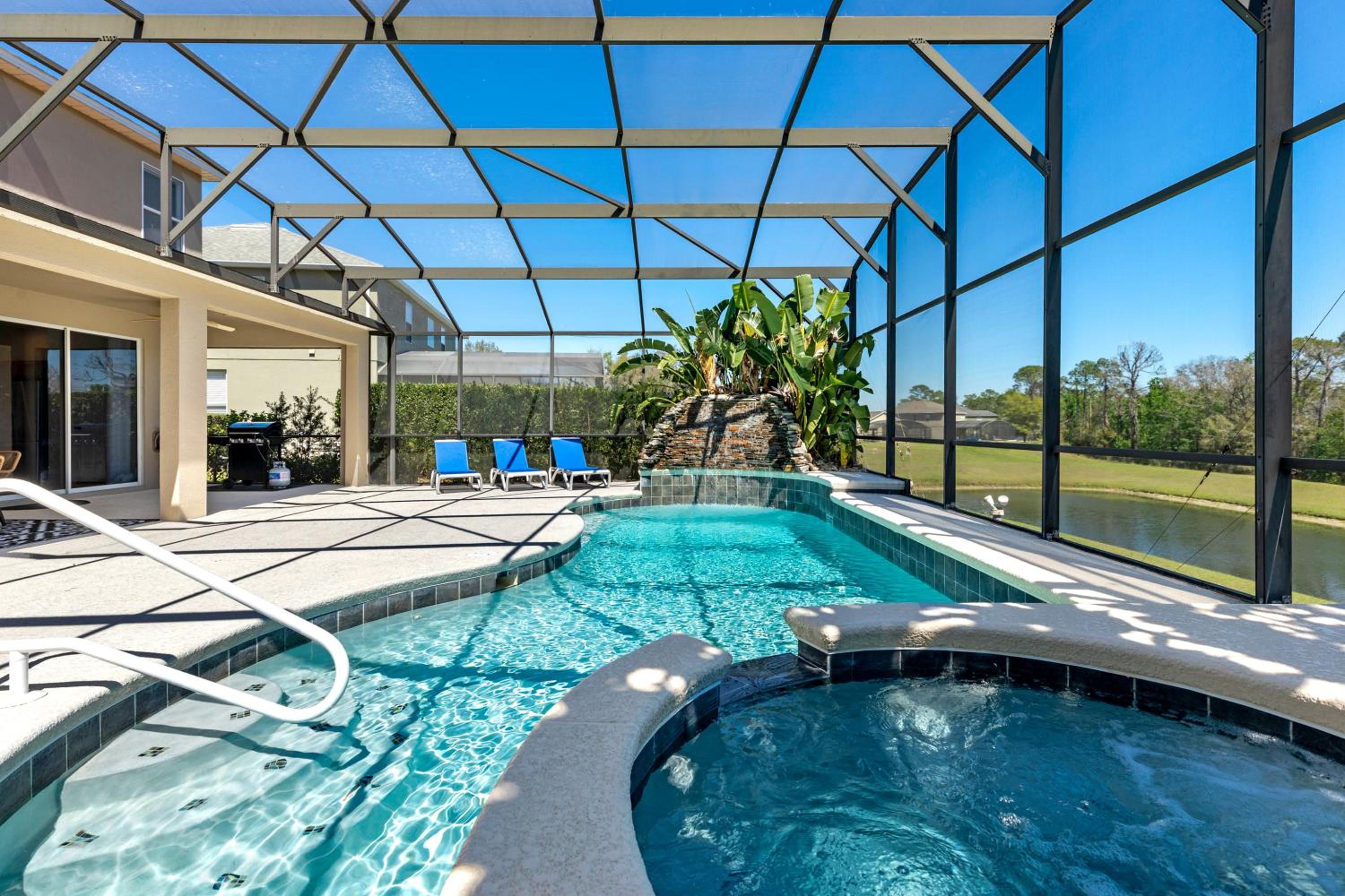 Luxury Emerald Island Resort Villa with Stunning Pool Deck and Lake View Near Disney