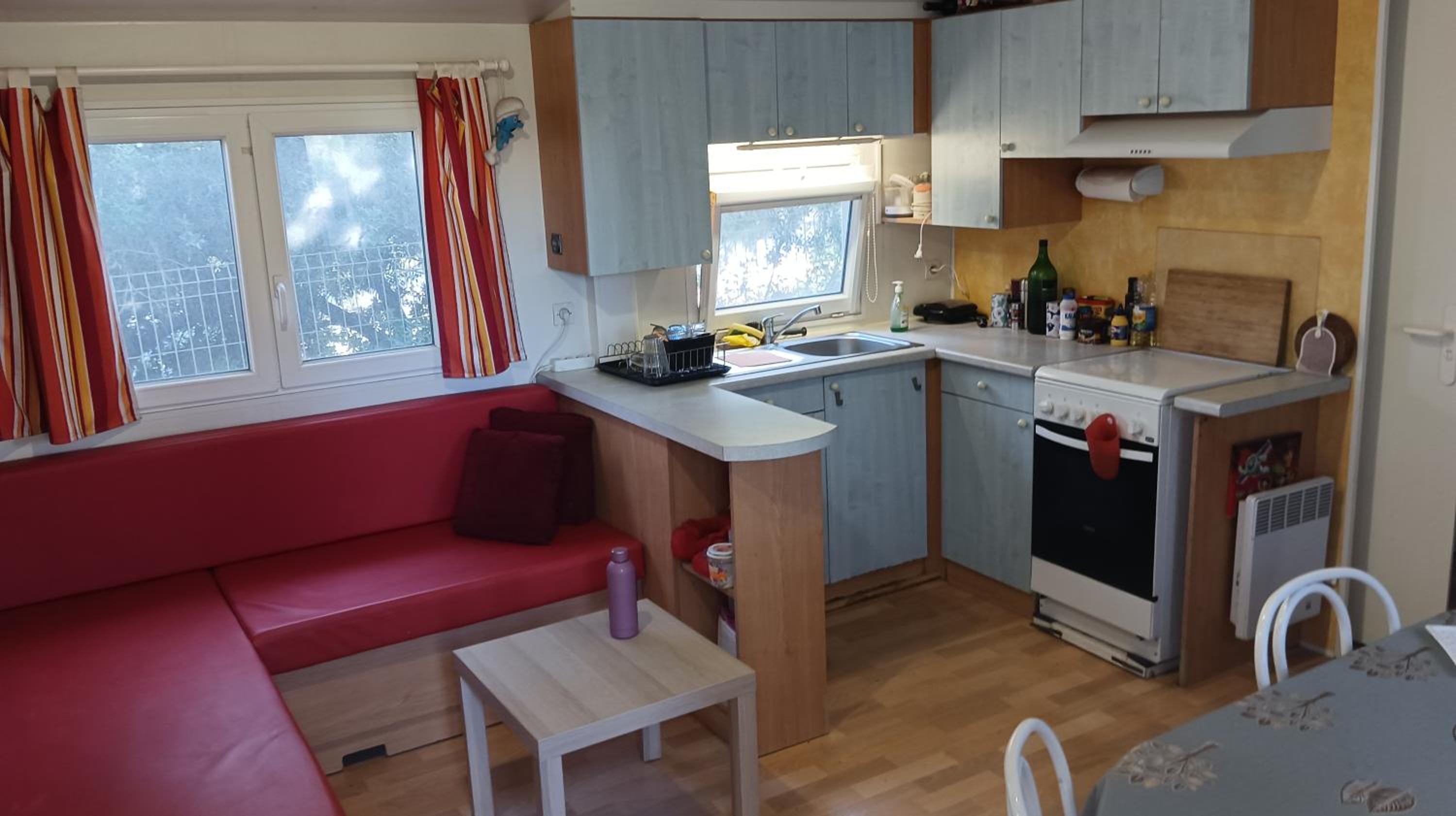 Family mobile home solar powered near the sea and the airport