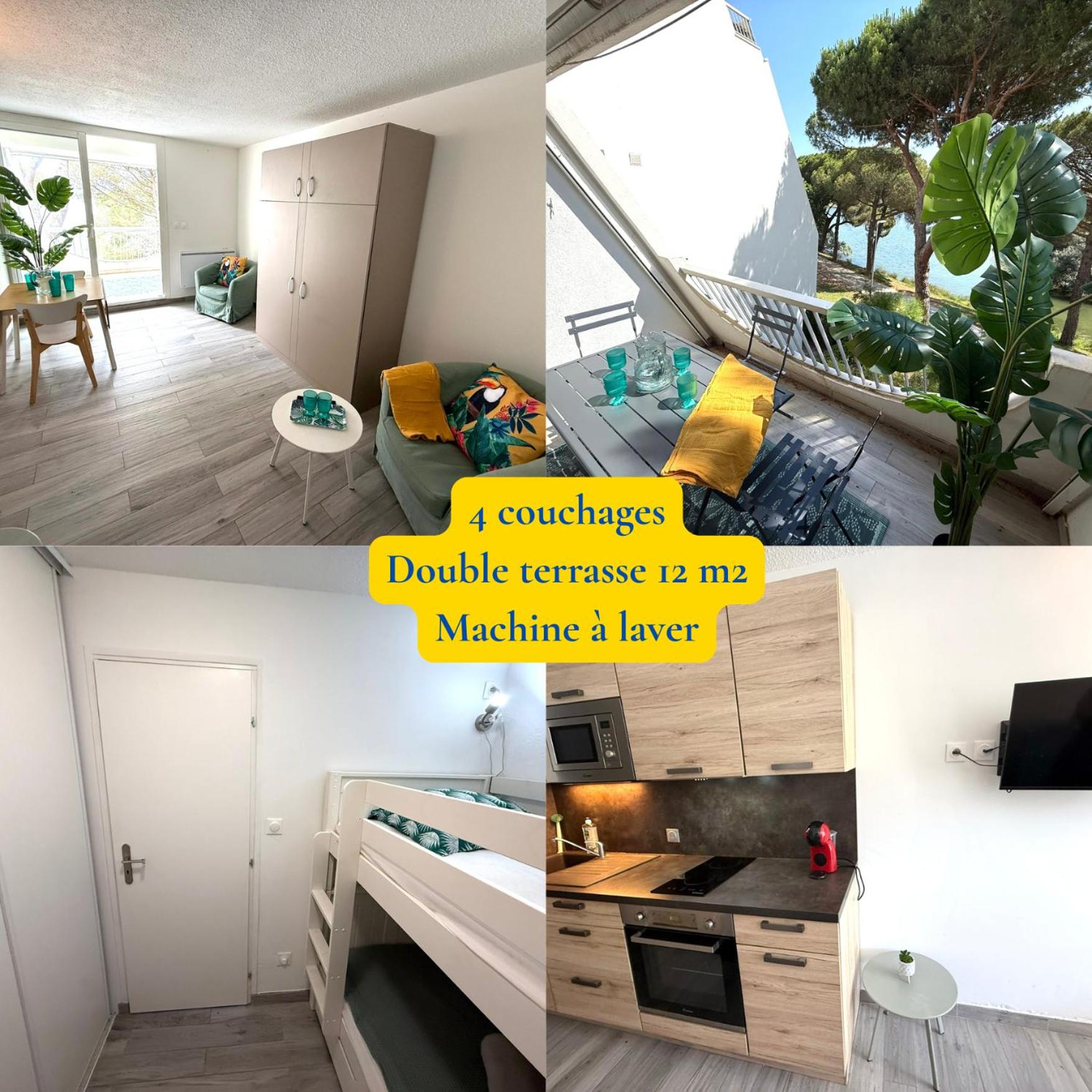 Studio 4pers La Grande Motte Ponant, Vue exceptionnelle lac, double terrasse, Parking, base nautique, golf & plage à pied, draps & serviettes fournis - 2èm