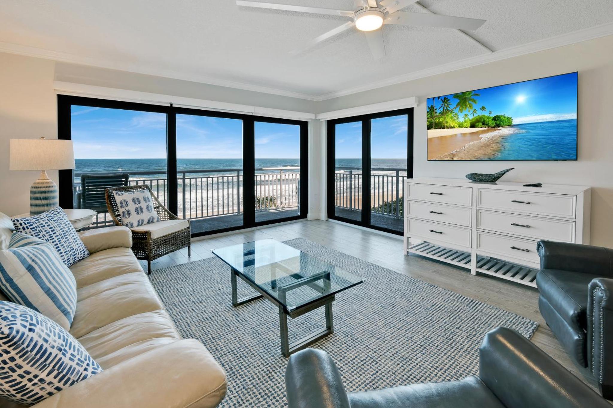 Updated direct oceanfront condo with a balcony, beachfront heated pool and beach access